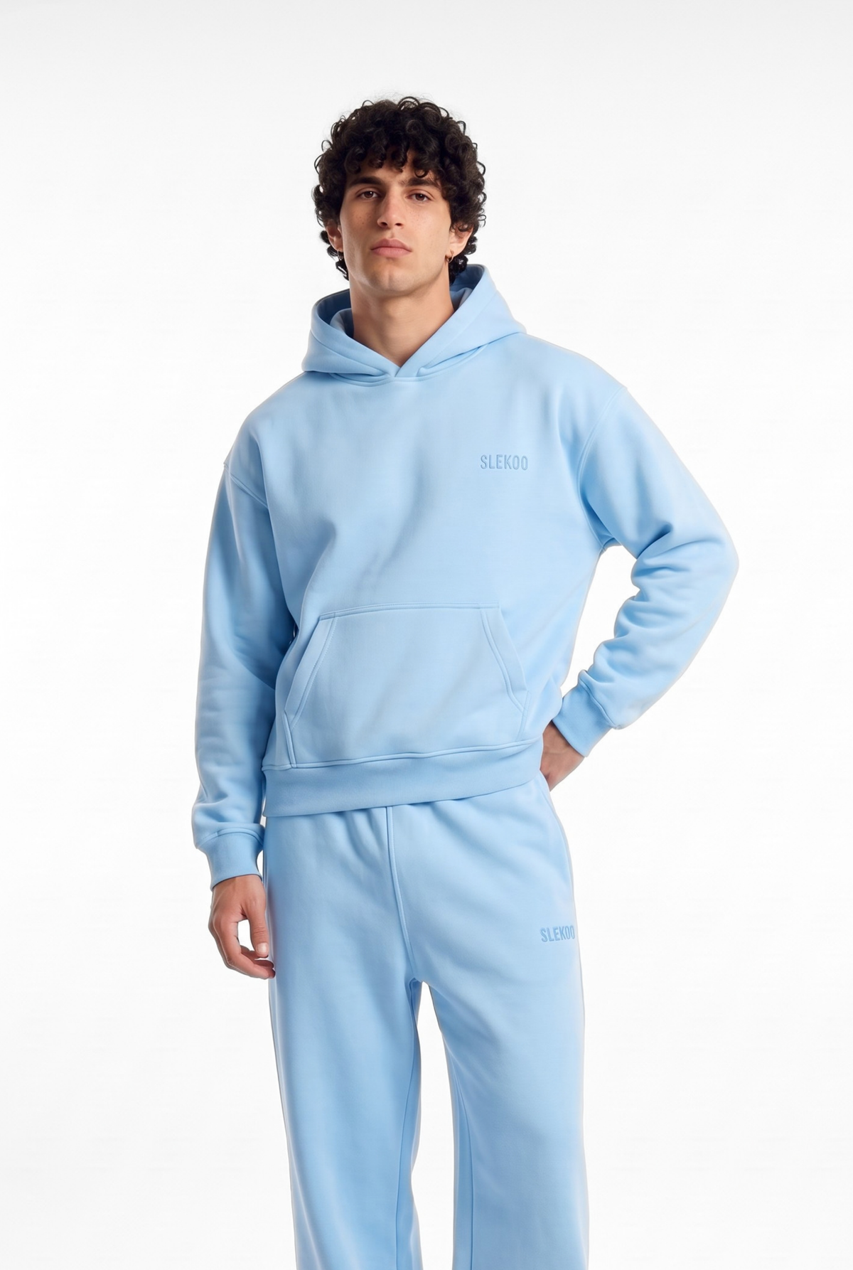 Basics Unisex Baby Blue Tracksuit Oversize Hoodie & Closed Bottom Sweatpants
