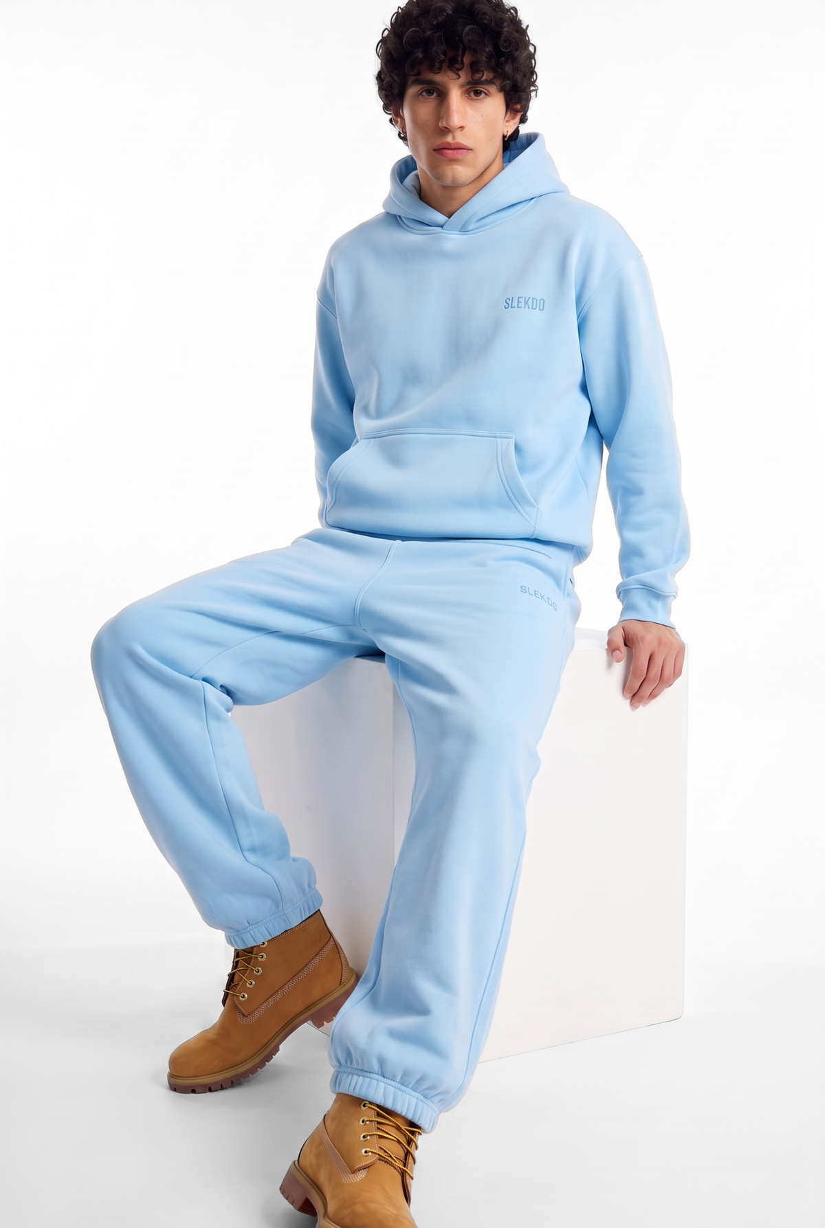 Basics Unisex Baby Blue Tracksuit Oversize Hoodie & Closed Bottom Sweatpants