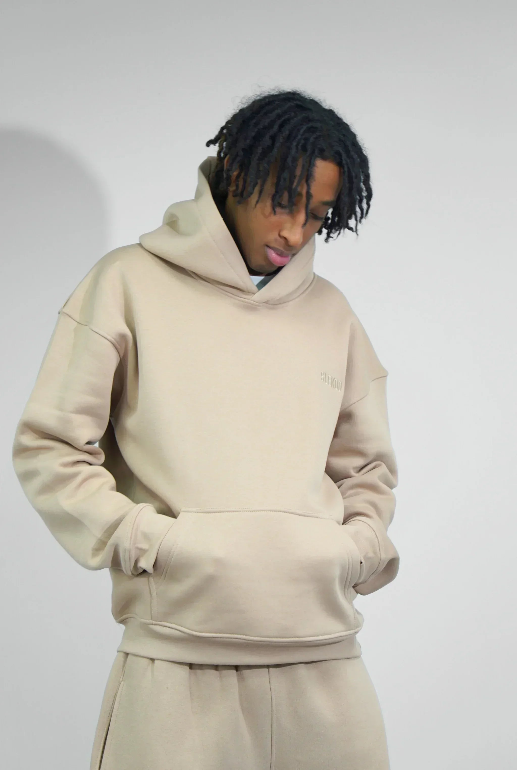 Basics Unisex Beige Tracksuit Oversize Hoodie & Baggy Sweatpants V1