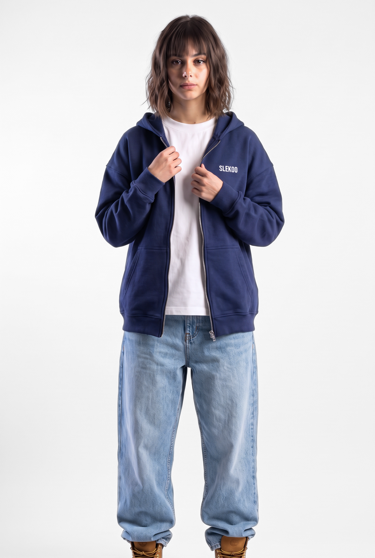 Unisex Navy Oversize 2 Way Zipper Hoodie