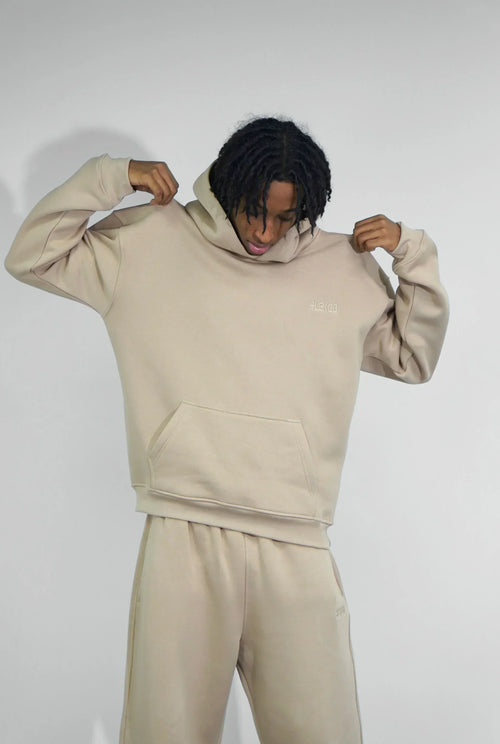 Basics Unisex Beige Tracksuit Oversize Hoodie & Baggy Sweatpants V1
