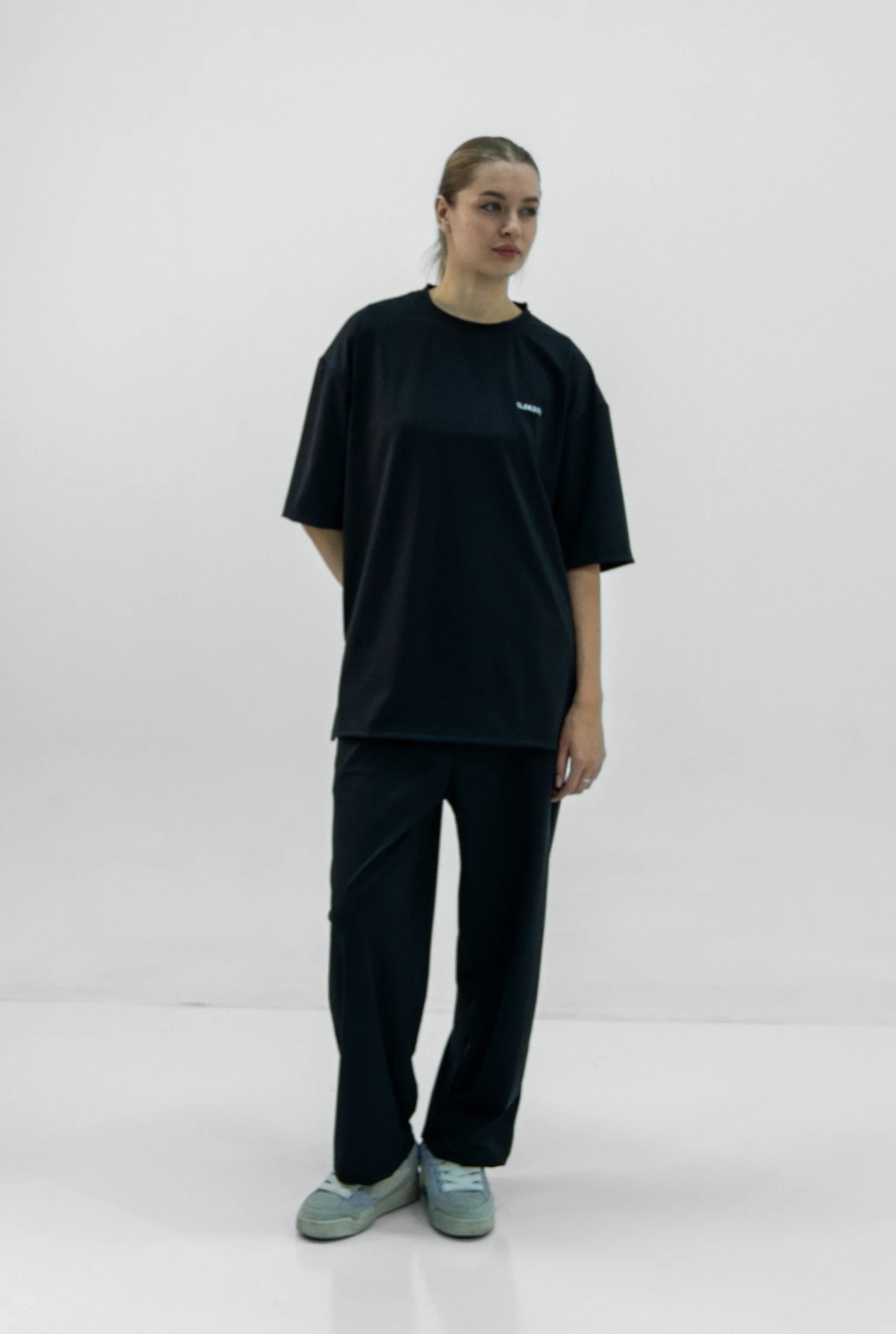 Unisex Black Oversize Relaxed Fit T-shirt & Baggy Pants Set