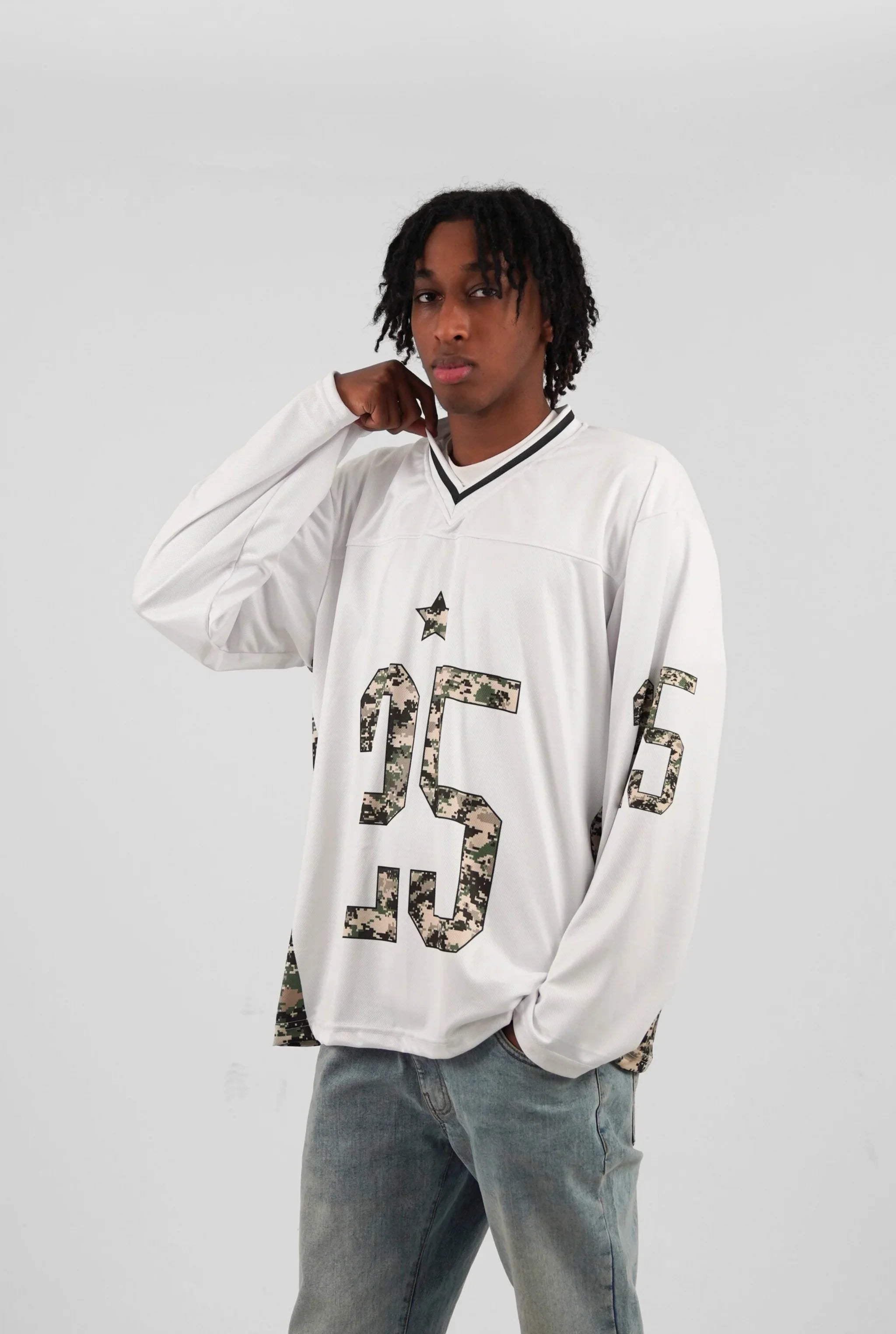 Unisex Camo Long Sleeve Oversize Jersey White Edition