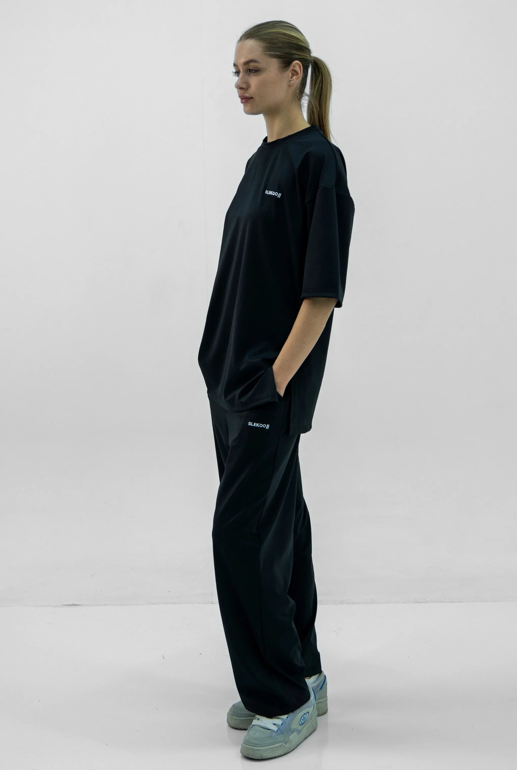 Unisex Black Oversize Relaxed Fit T-shirt Baggy Pants Set – slekoo