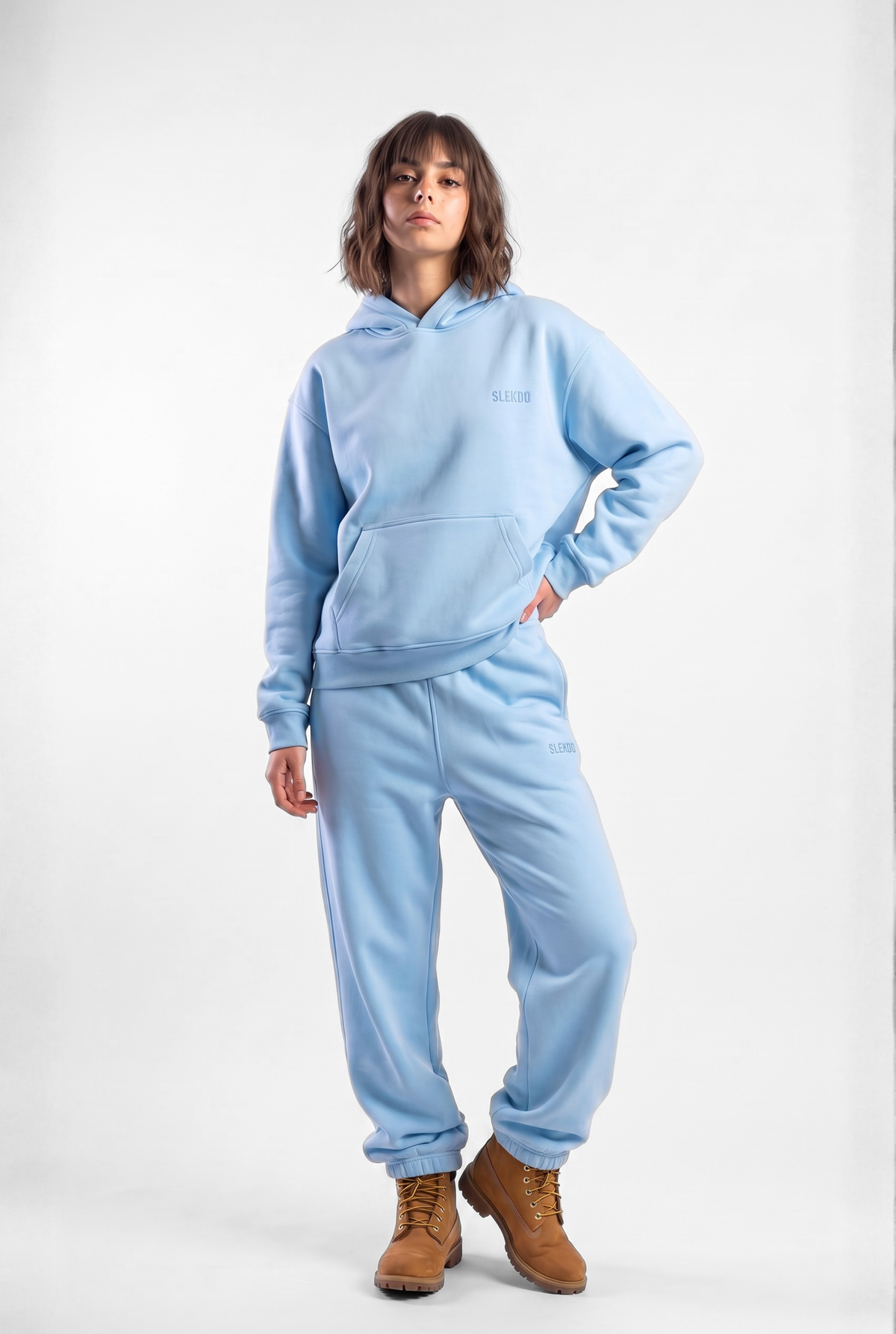 Basics Unisex Baby Blue Tracksuit Oversize Hoodie & Closed Bottom Sweatpants