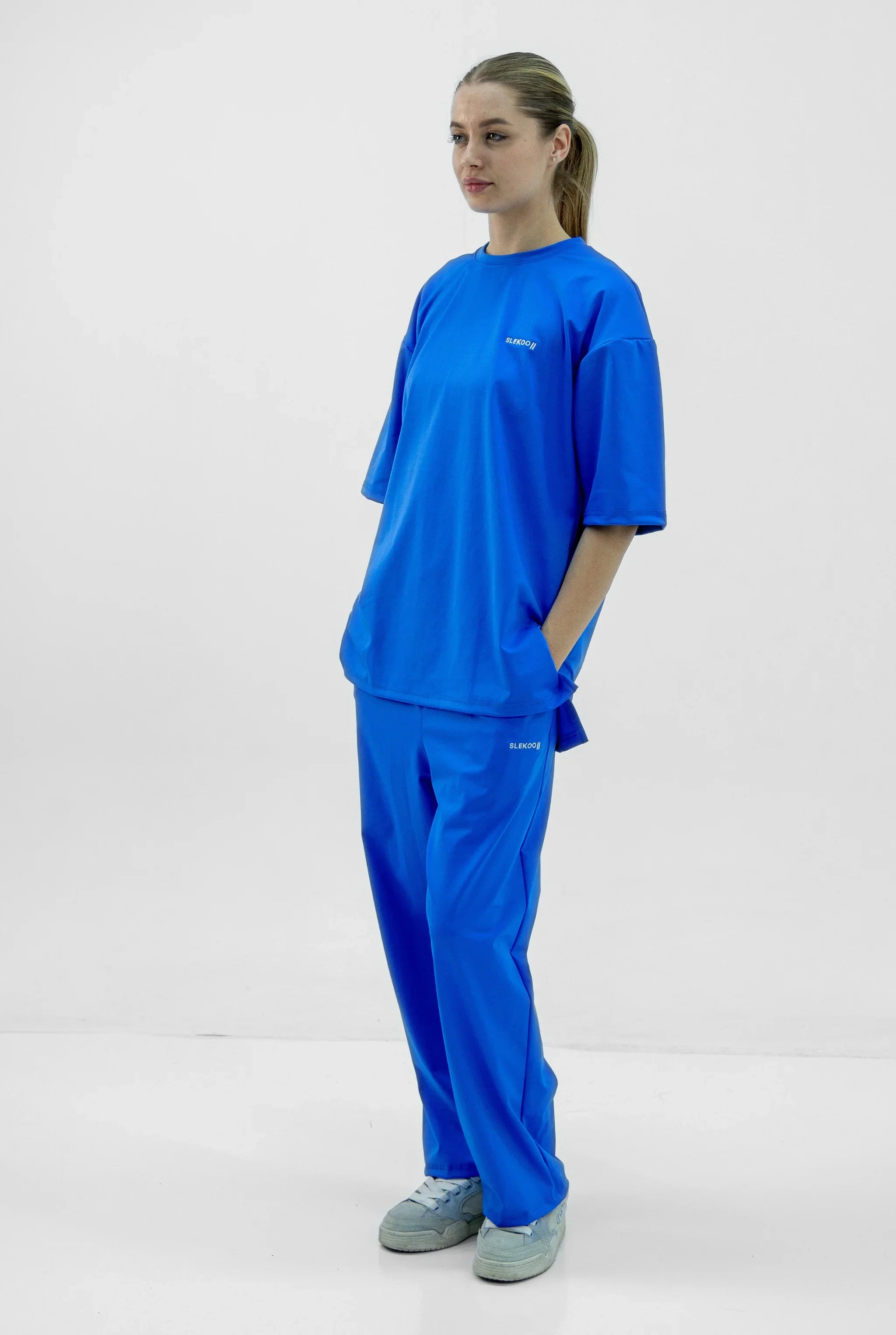 Unisex Blue Oversize Relaxed Fit T-shirt & Baggy Pants Set
