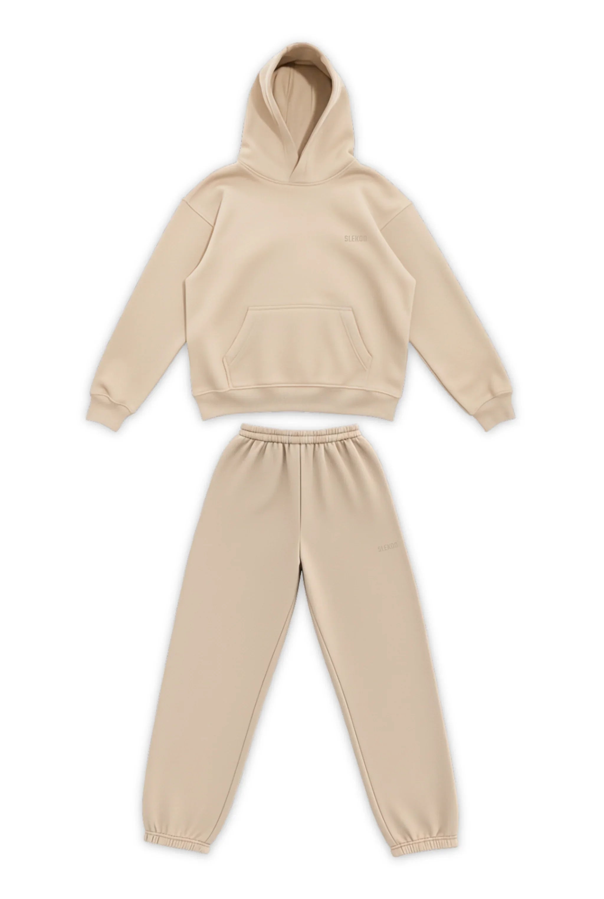 Basics Unisex Beige Tracksuit Oversize Hoodie & Closed Bottom Sweatpants V1