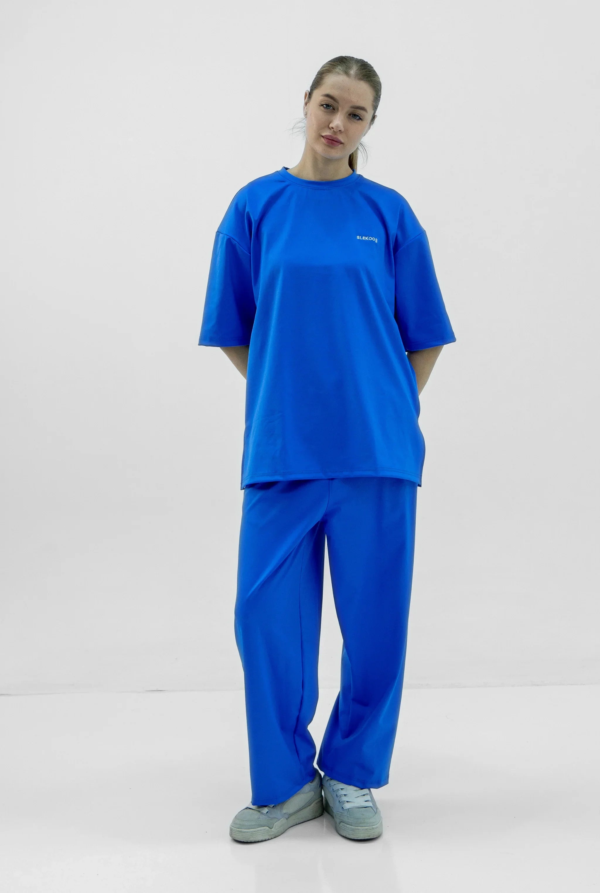 Unisex Blue Oversize Relaxed Fit T-shirt & Baggy Pants Set