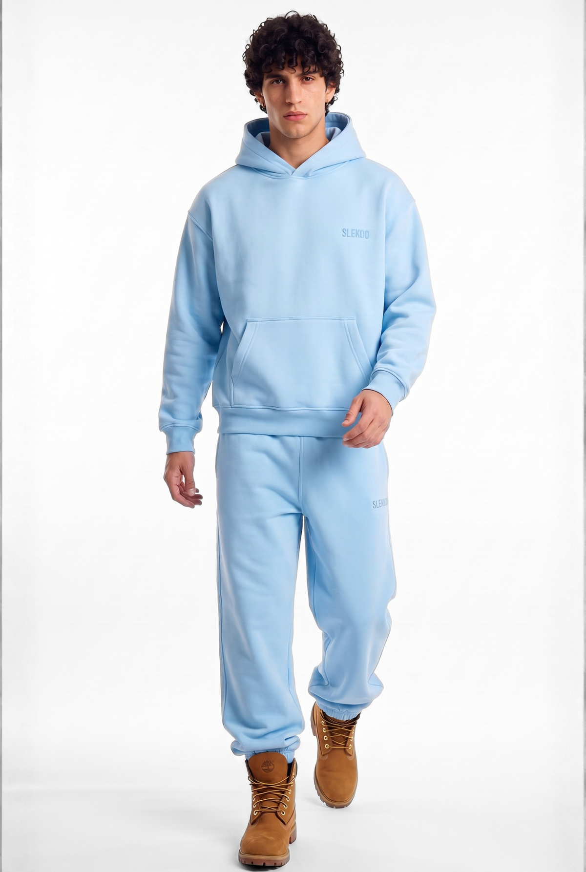Basics Unisex Baby Blue Tracksuit Oversize Hoodie & Closed Bottom Sweatpants