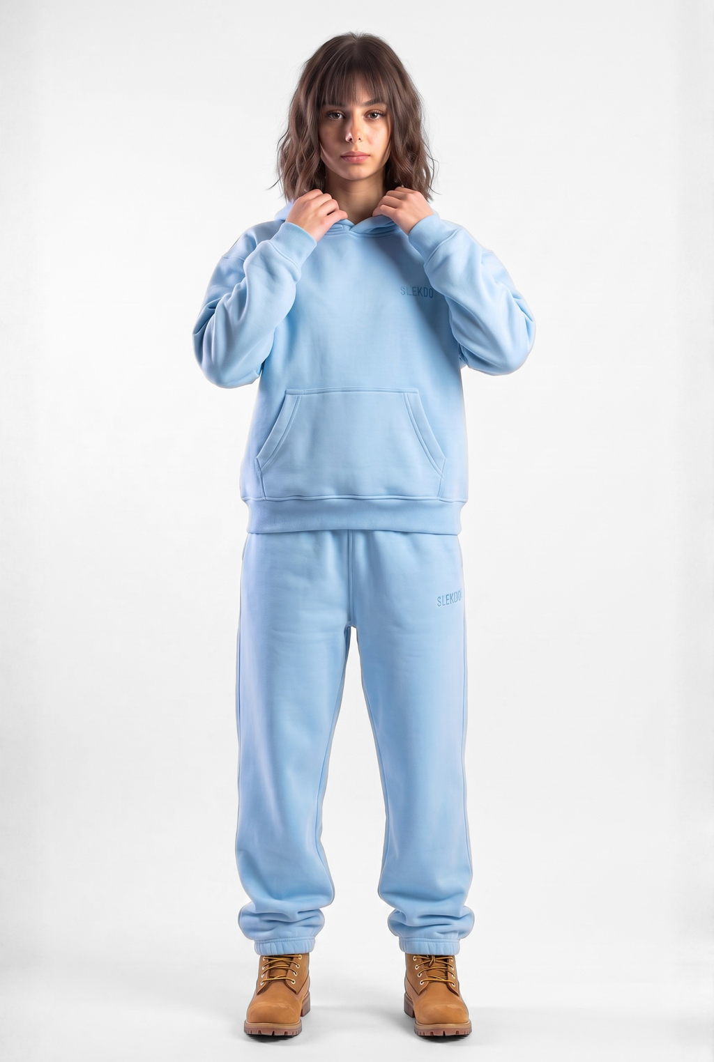 Basics Unisex Baby Blue Tracksuit Oversize Hoodie & Closed Bottom Sweatpants