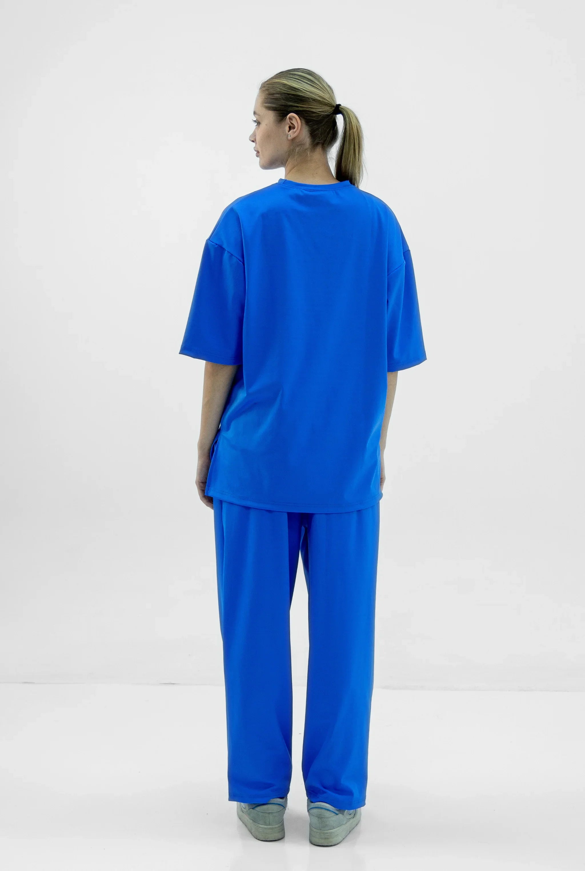 Unisex Blue Oversize Relaxed Fit T-shirt & Baggy Pants Set