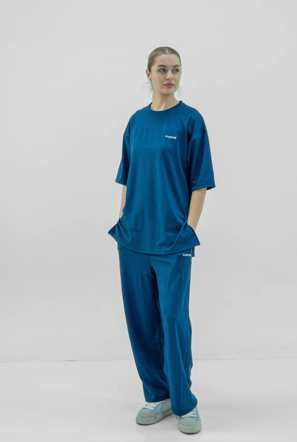 Unisex Teal Oversize Relaxed Fit T-shirt & Baggy Pants Set