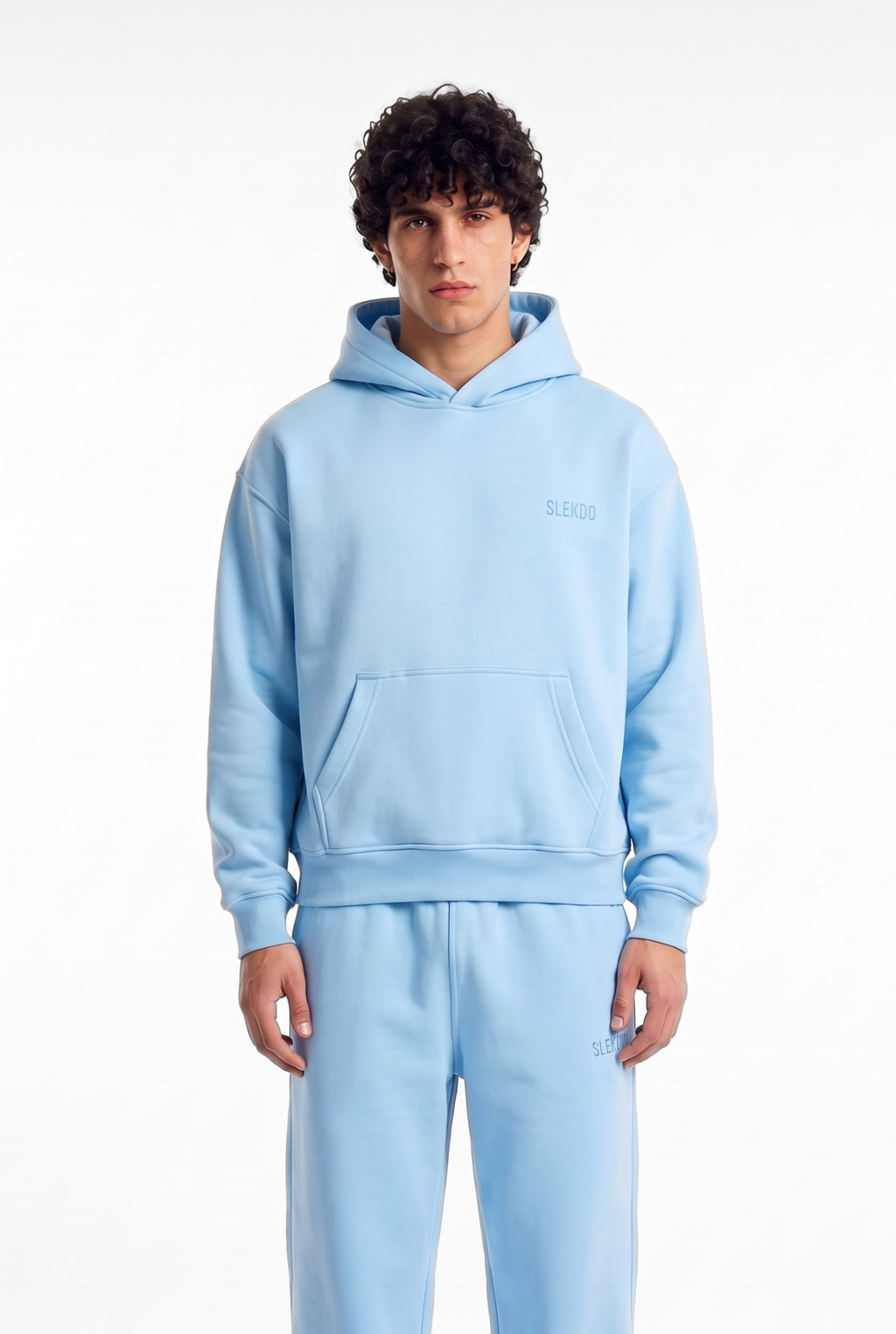 Basics Unisex Baby Blue Tracksuit Oversize Hoodie & Closed Bottom Sweatpants