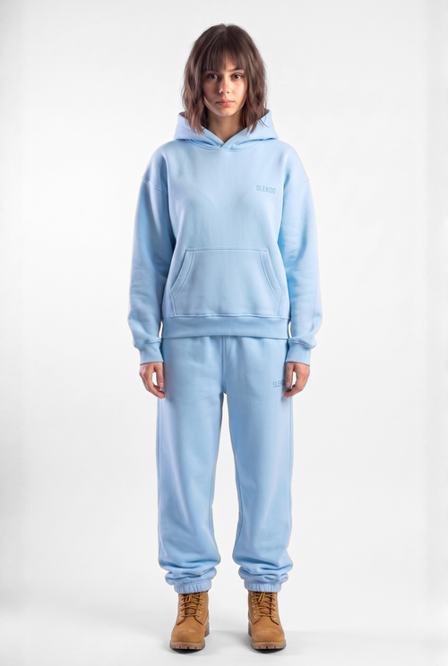 Basics Unisex Baby Blue Tracksuit Oversize Hoodie & Closed Bottom Sweatpants