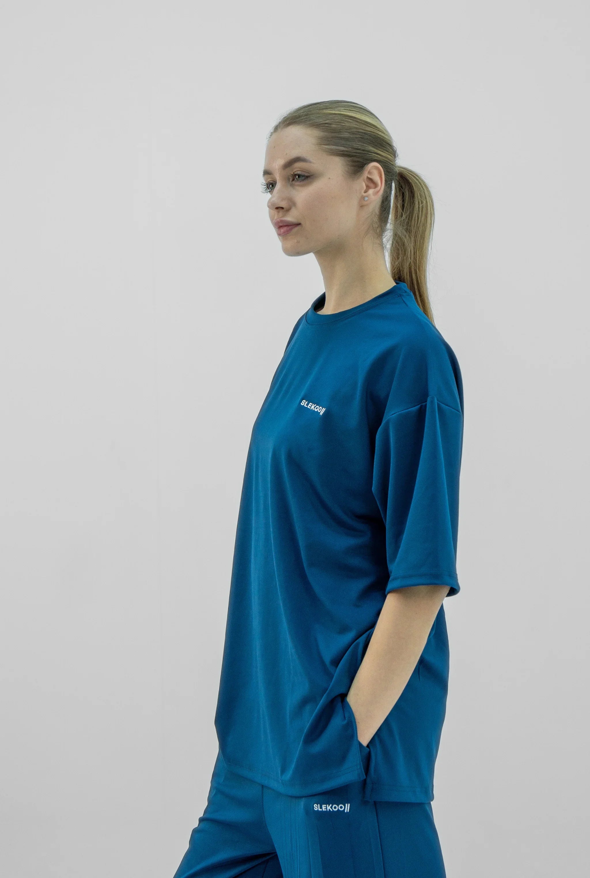 Unisex Teal Oversize Relaxed Fit T-shirt & Baggy Pants Set