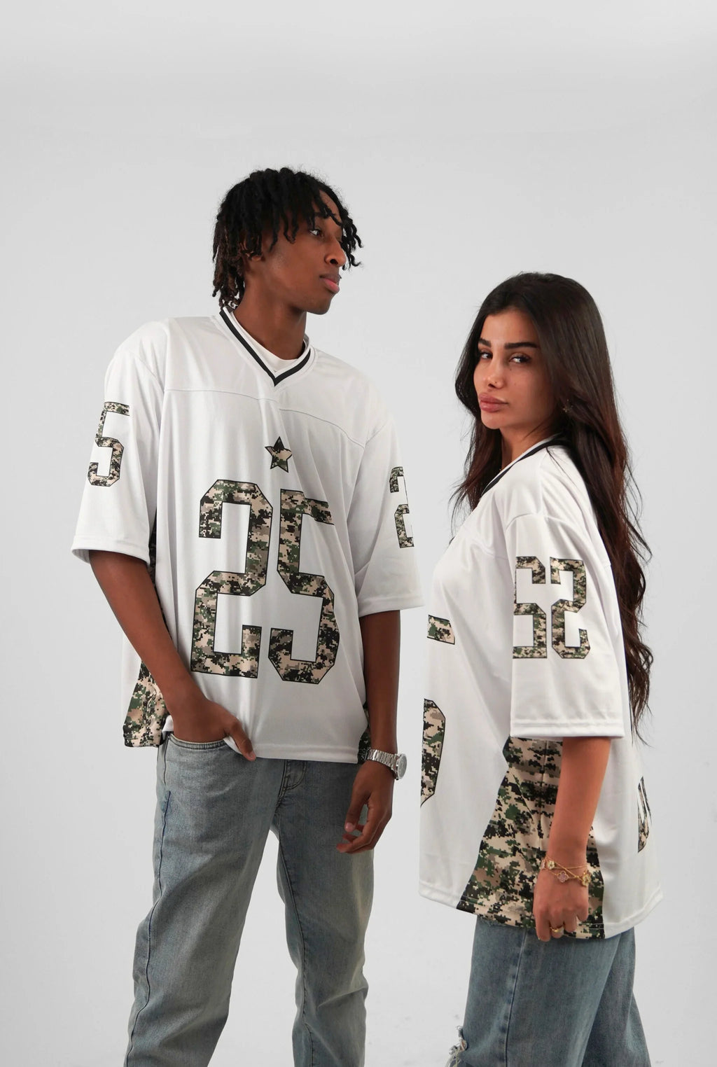 Unisex Camo Half-Sleeve Oversize Jersey White Edition
