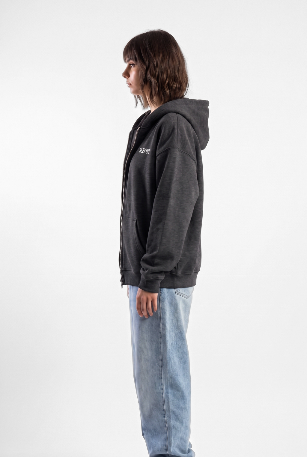 Unisex Stone Grey Oversize 2 Way Zipper Hoodie