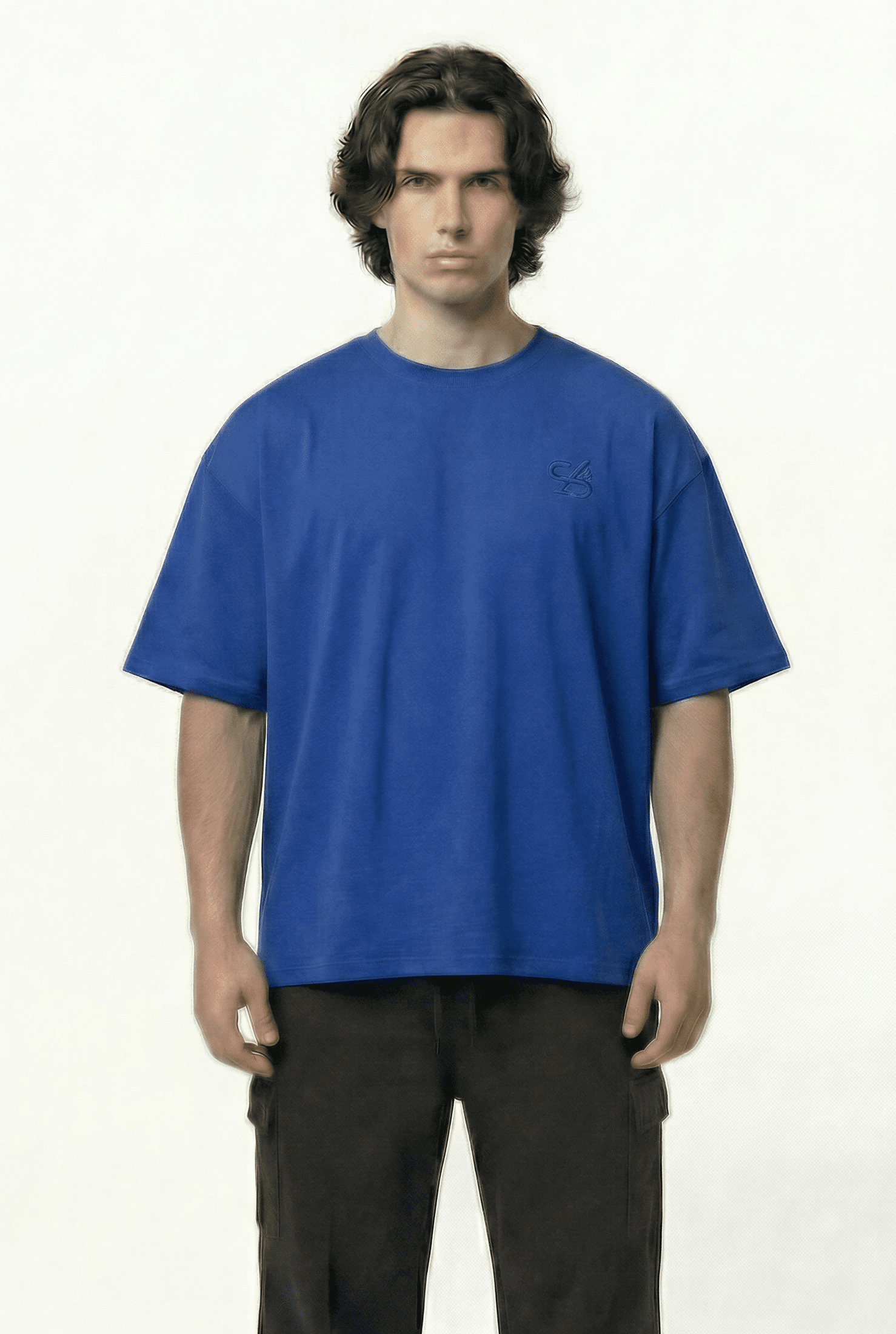 Basic Blue Oversize T-Shirt & Baggy Cargo Pants Set