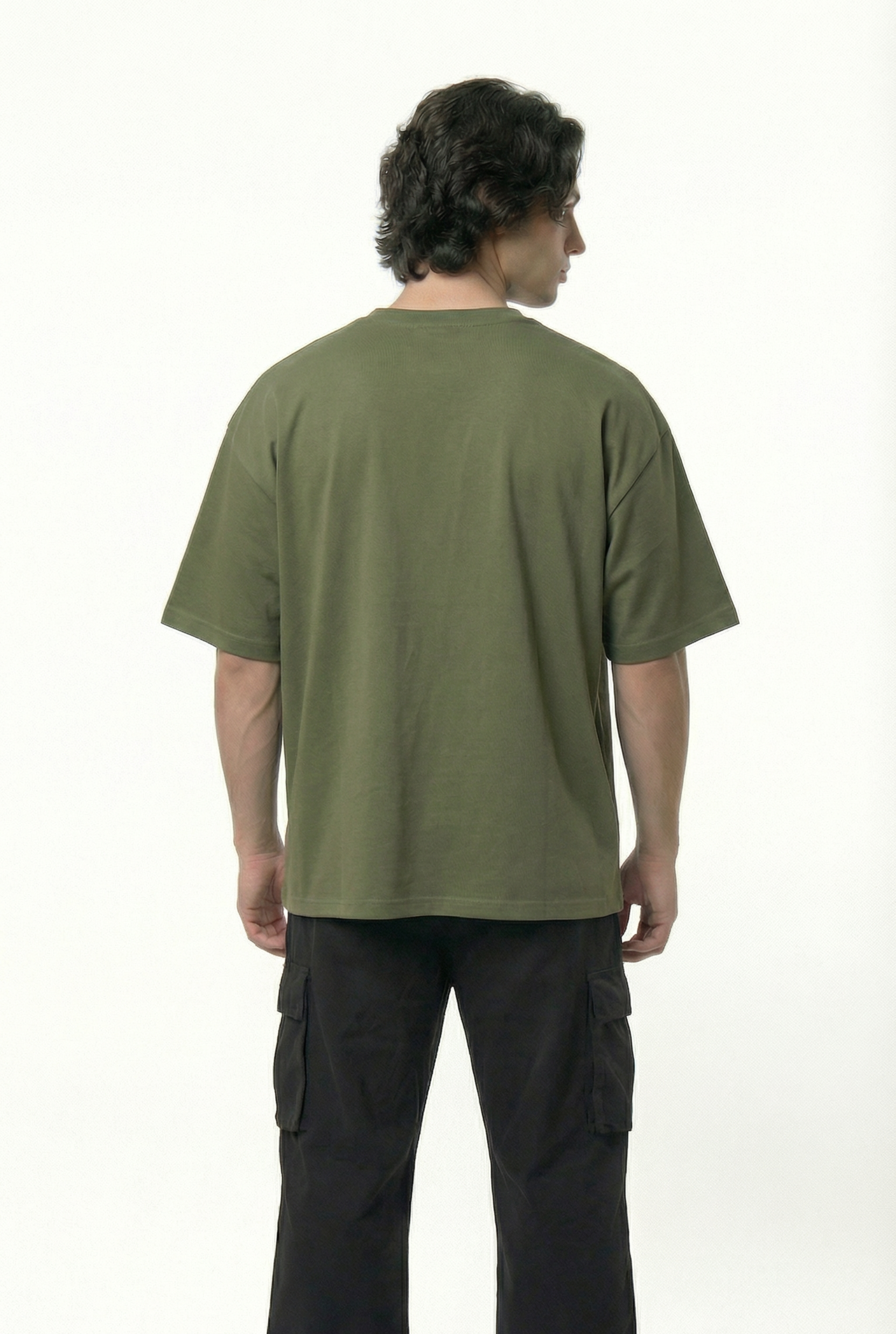 Basic Olive Oversize T-Shirt & Baggy Cargo Pants Set