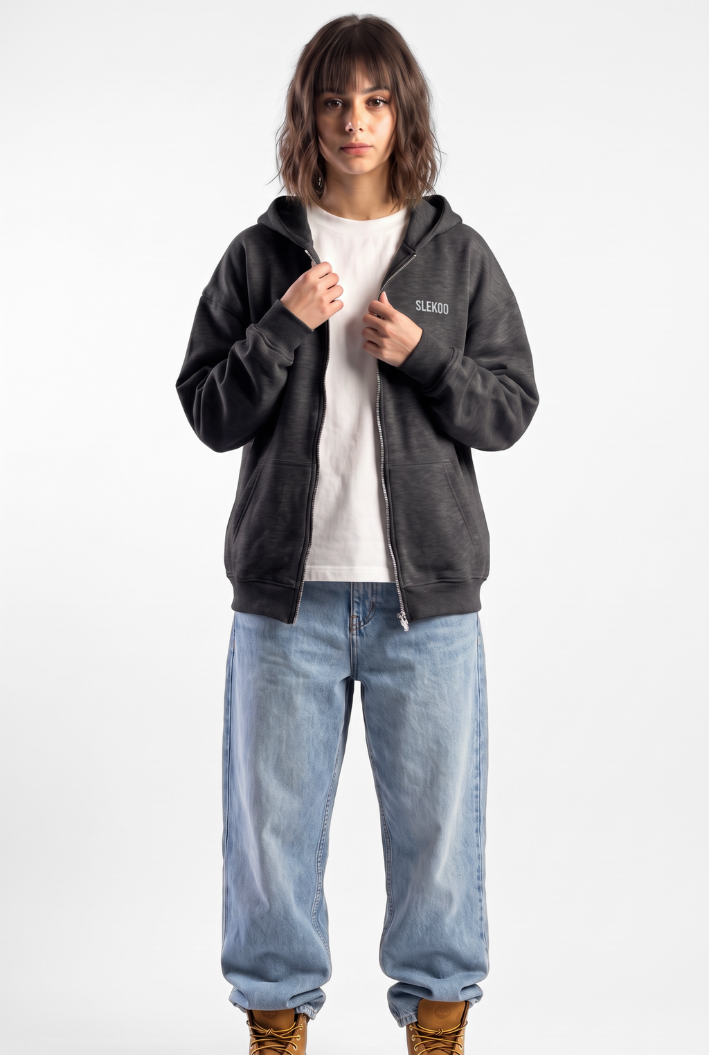 Unisex Stone Grey Oversize 2 Way Zipper Hoodie