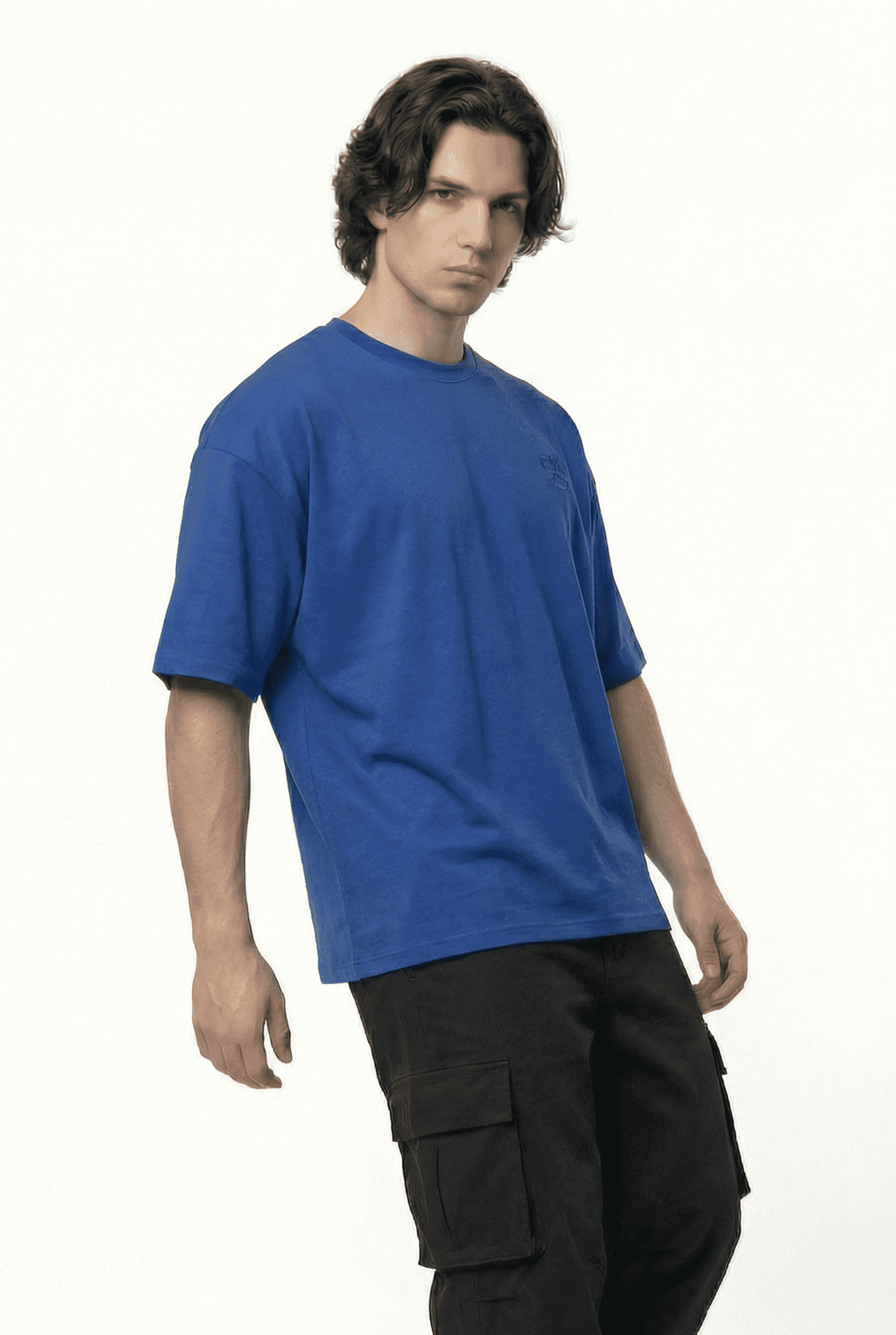 Basic Blue Oversize T-Shirt & Baggy Cargo Pants Set