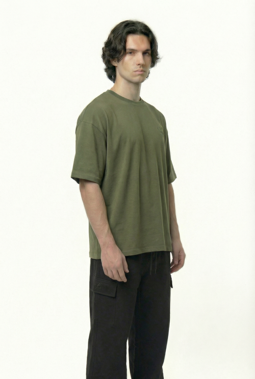 Basic Olive Oversize T-Shirt & Baggy Cargo Pants Set