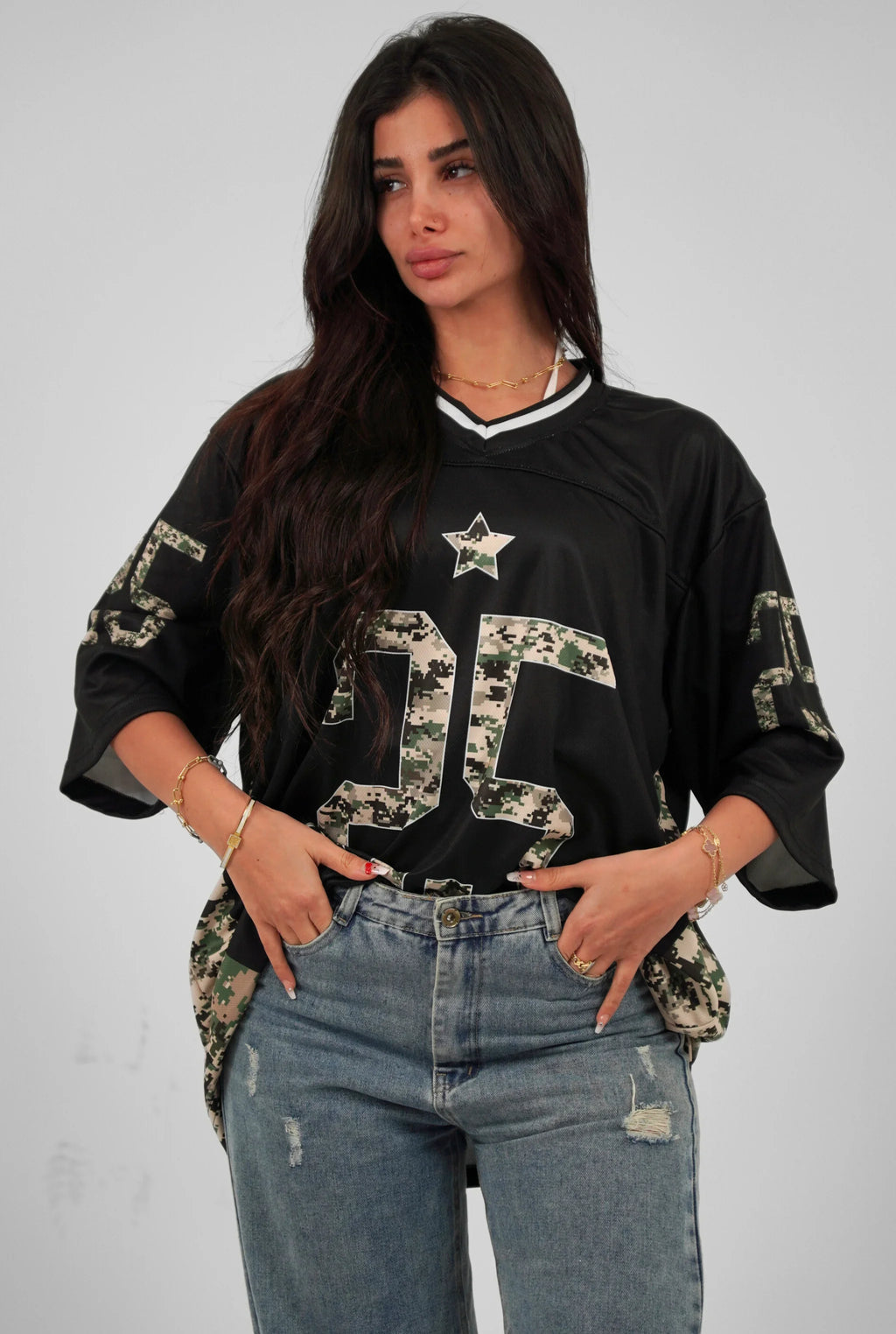 Unisex Camo Half-Sleeve Oversize Jersey Black Edition