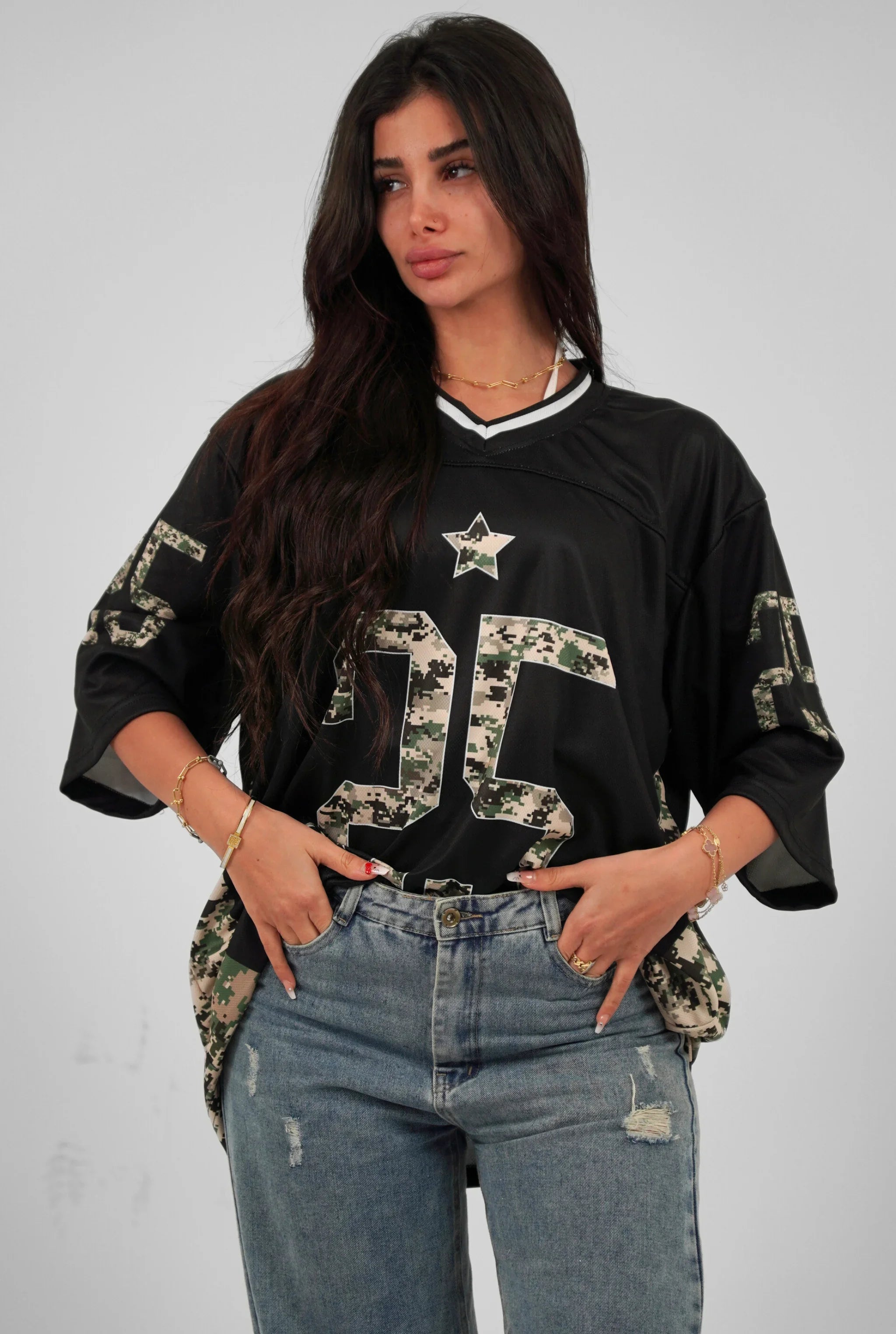 Unisex Camo Half-Sleeve Oversize Jersey Black Edition