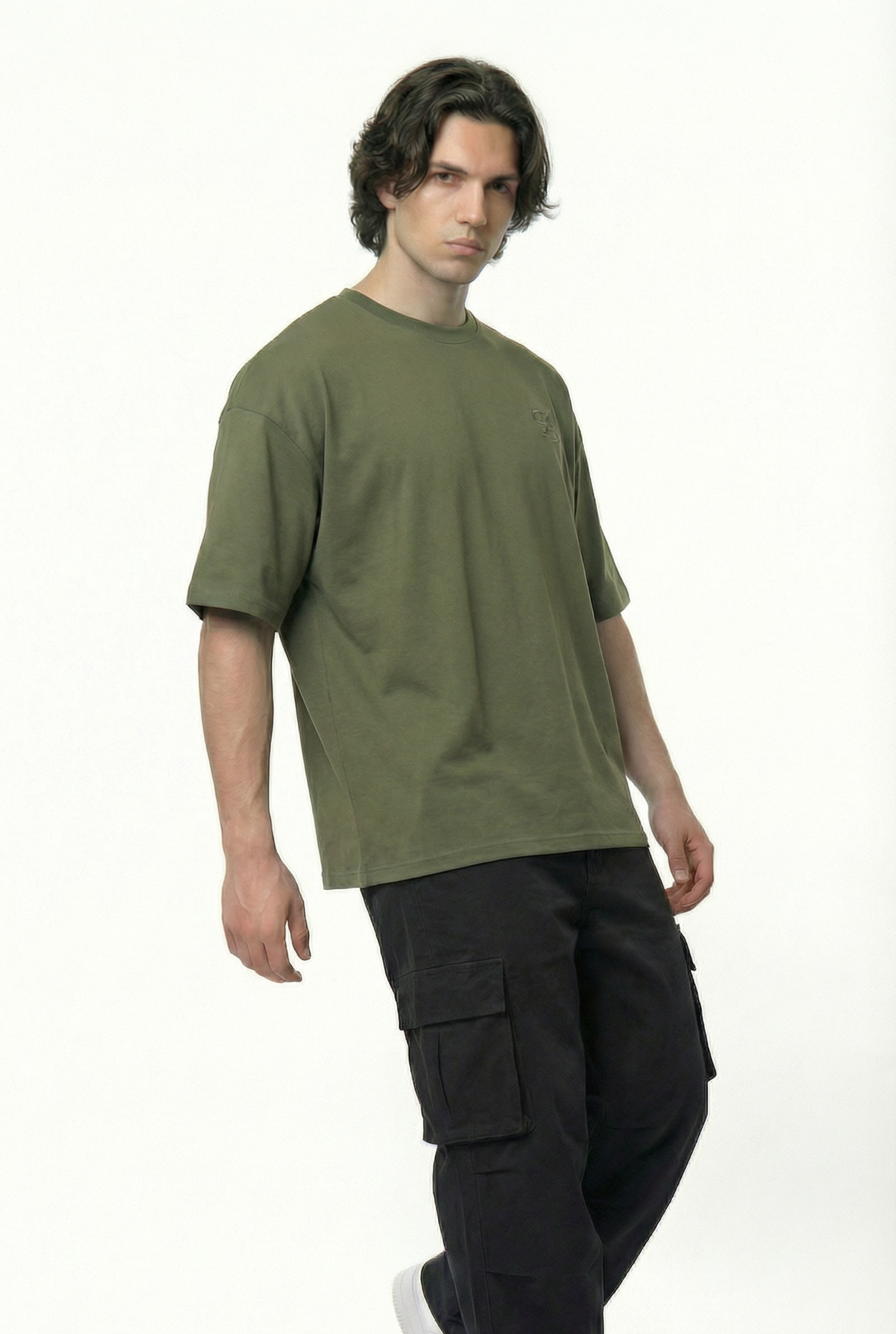 Basic Olive Oversize T-Shirt & Baggy Cargo Pants Set