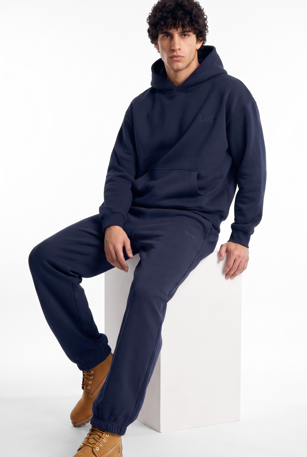 Basics Unisex Dark Navy Tracksuit Oversize Hoodie & Closed Bottom Sweatpants