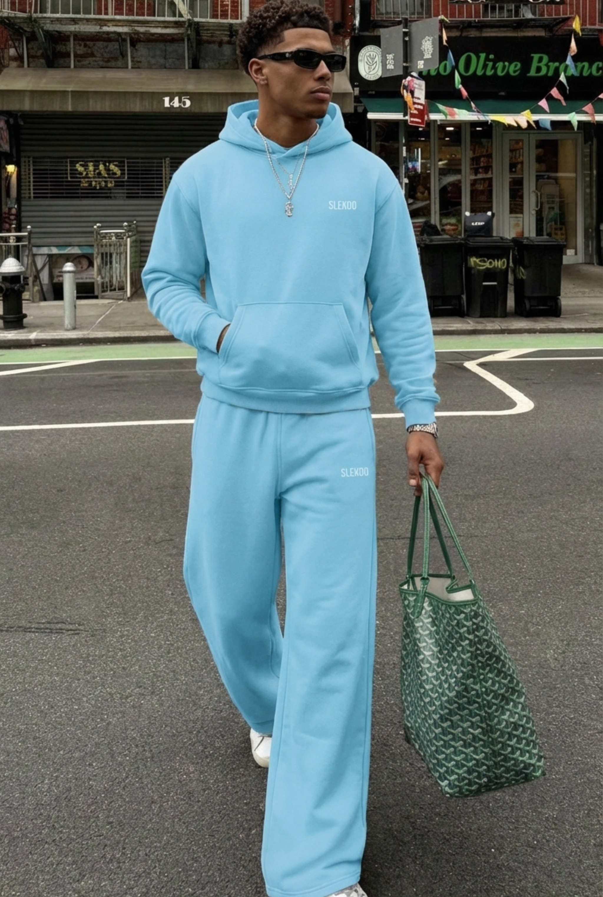 Basics Unisex Baby Blue Tracksuit Oversize Hoodie & Baggy Sweatpants V1
