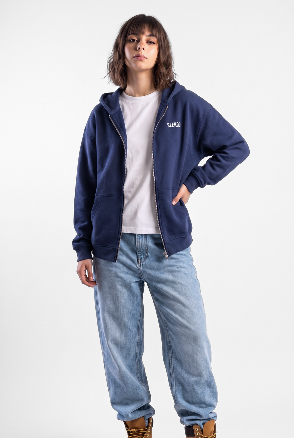Unisex Navy Oversize 2 Way Zipper Hoodie