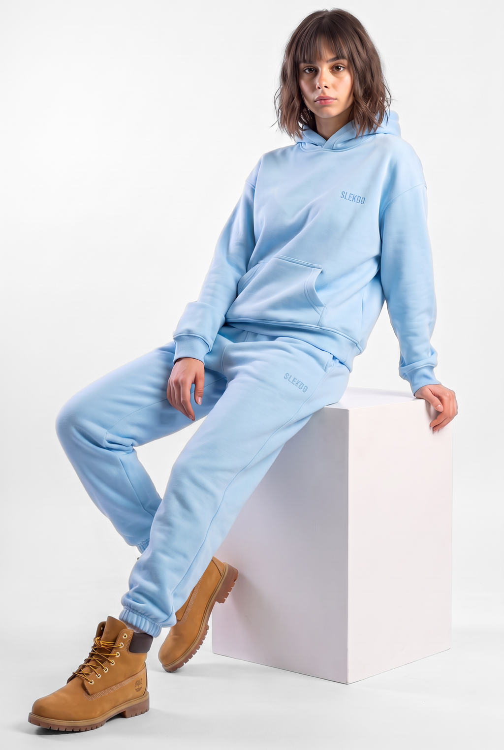 Basics Unisex Baby Blue Tracksuit Oversize Hoodie & Closed Bottom Sweatpants