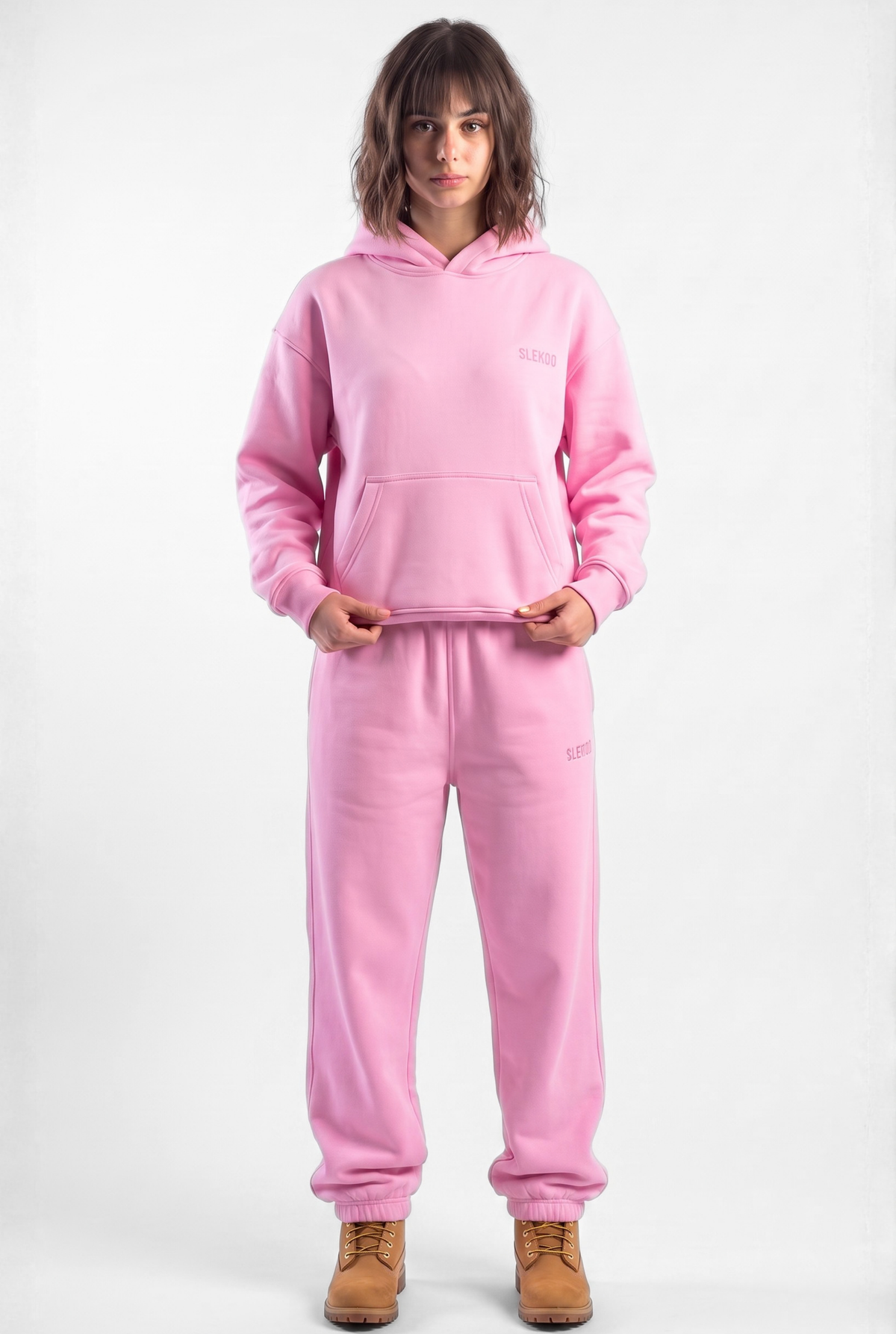 Basics Unisex Pink Tracksuit Oversize Hoodie & Closed Bottom Sweatpants