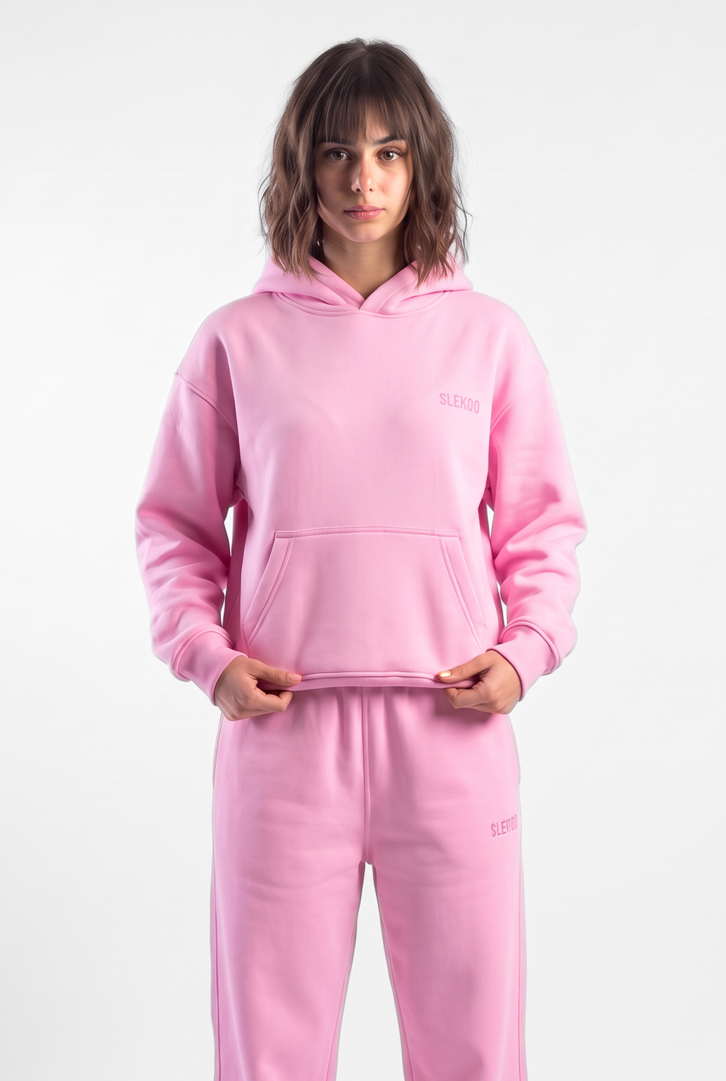Basics Unisex Pink Tracksuit Oversize Hoodie & Closed Bottom Sweatpants