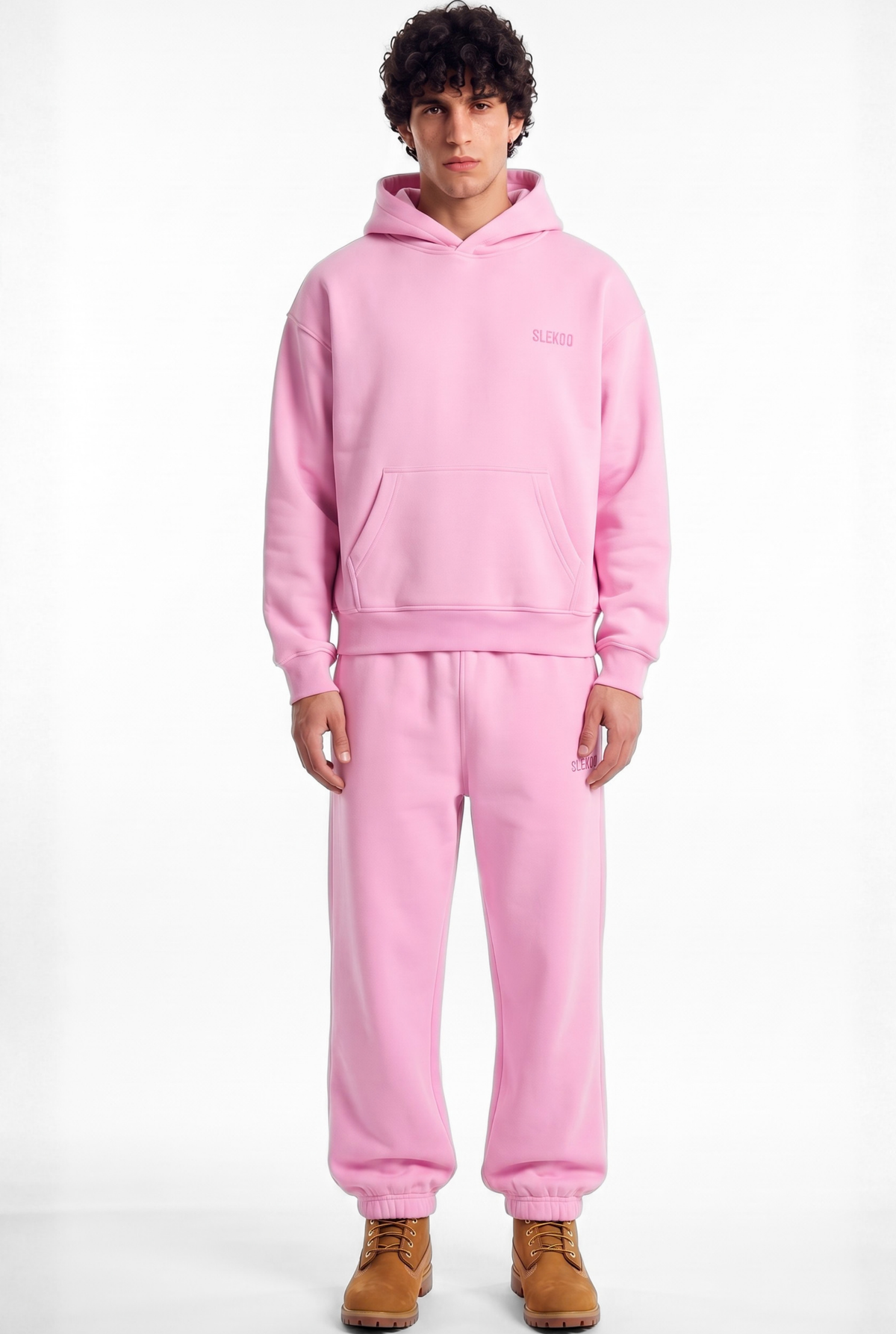 Basics Unisex Pink Tracksuit Oversize Hoodie & Closed Bottom Sweatpants