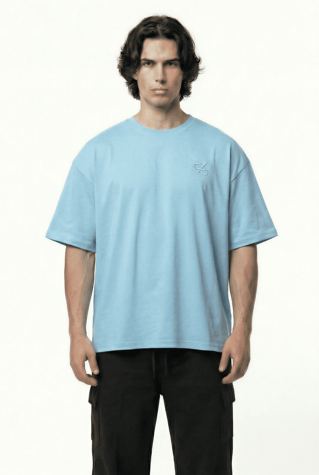 Basic Baby Blue Oversize T-Shirt & Baggy Cargo Pants Set