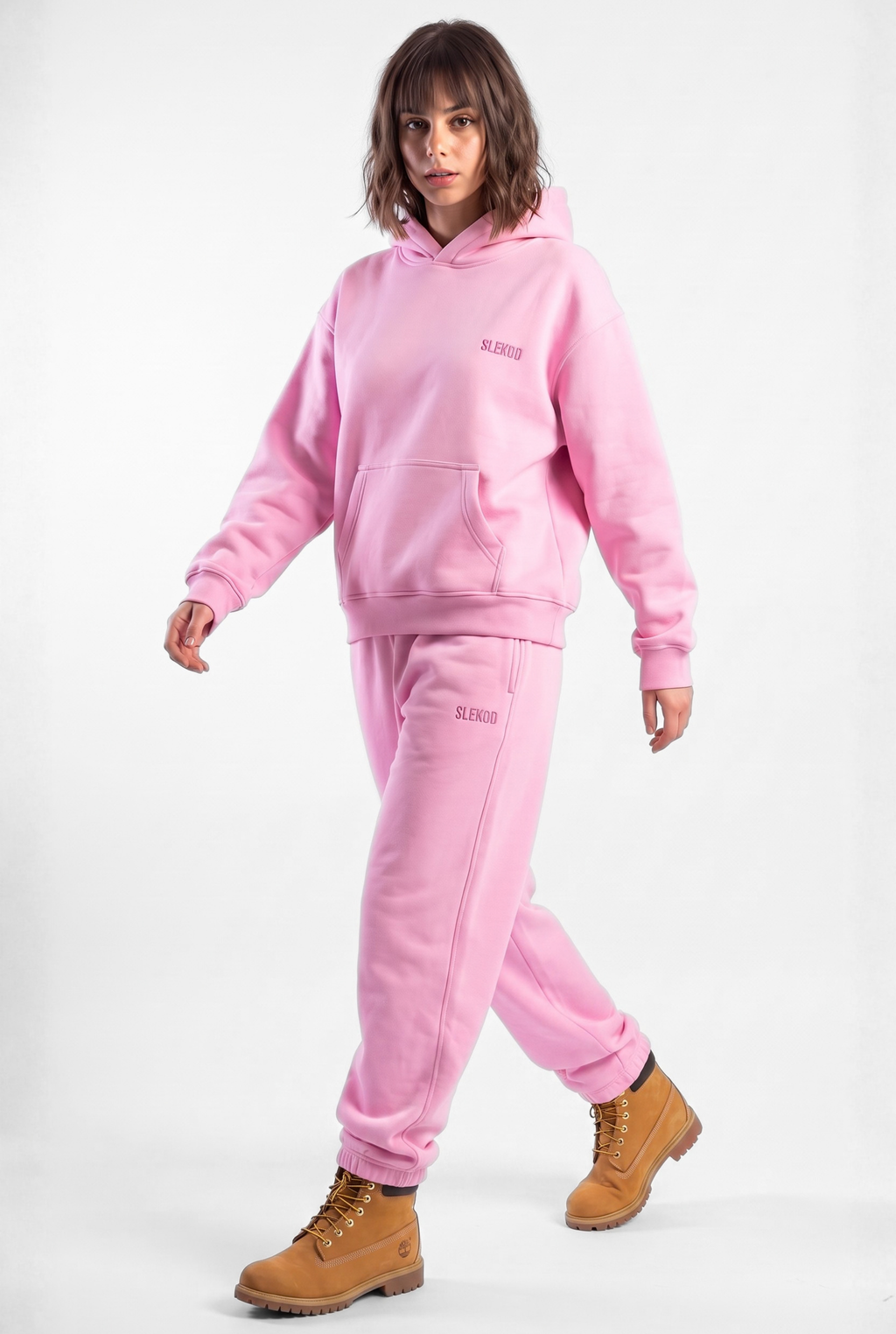 Basics Unisex Pink Tracksuit Oversize Hoodie & Closed Bottom Sweatpants
