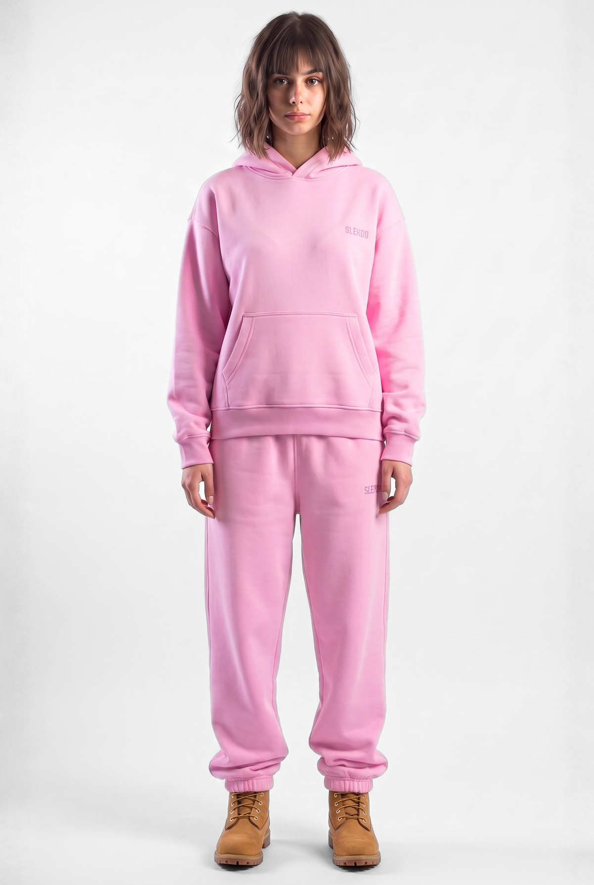 Basics Unisex Pink Tracksuit Oversize Hoodie & Closed Bottom Sweatpants