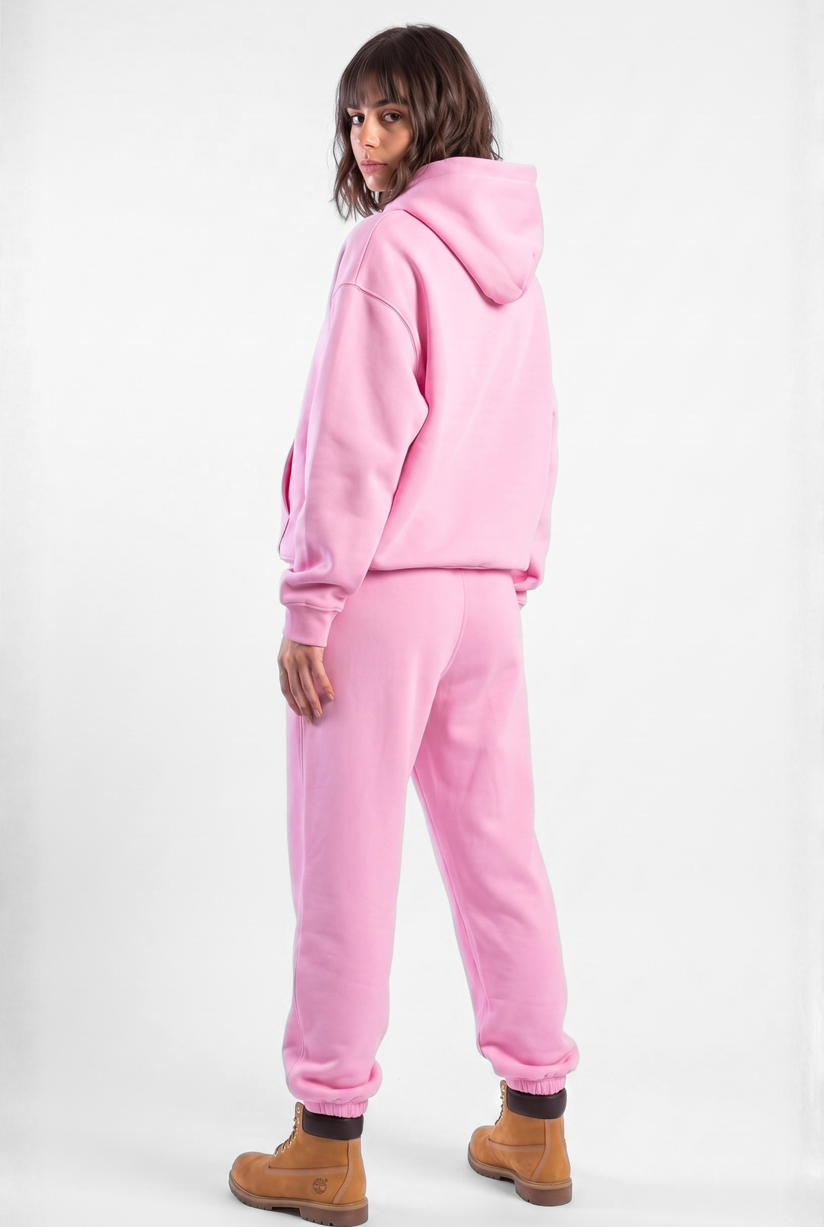 Basics Unisex Pink Tracksuit Oversize Hoodie & Closed Bottom Sweatpants