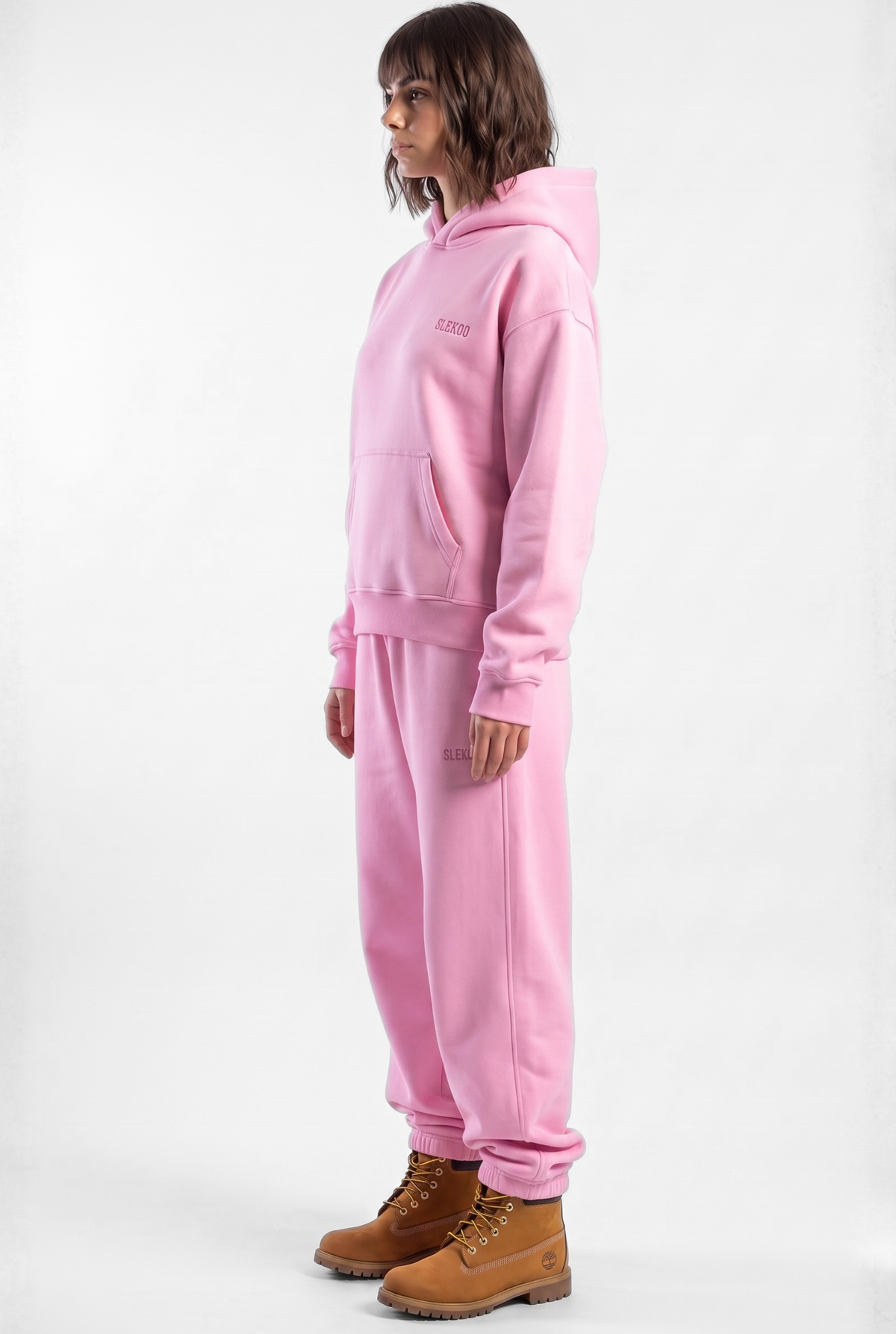Basics Unisex Pink Tracksuit Oversize Hoodie & Closed Bottom Sweatpants