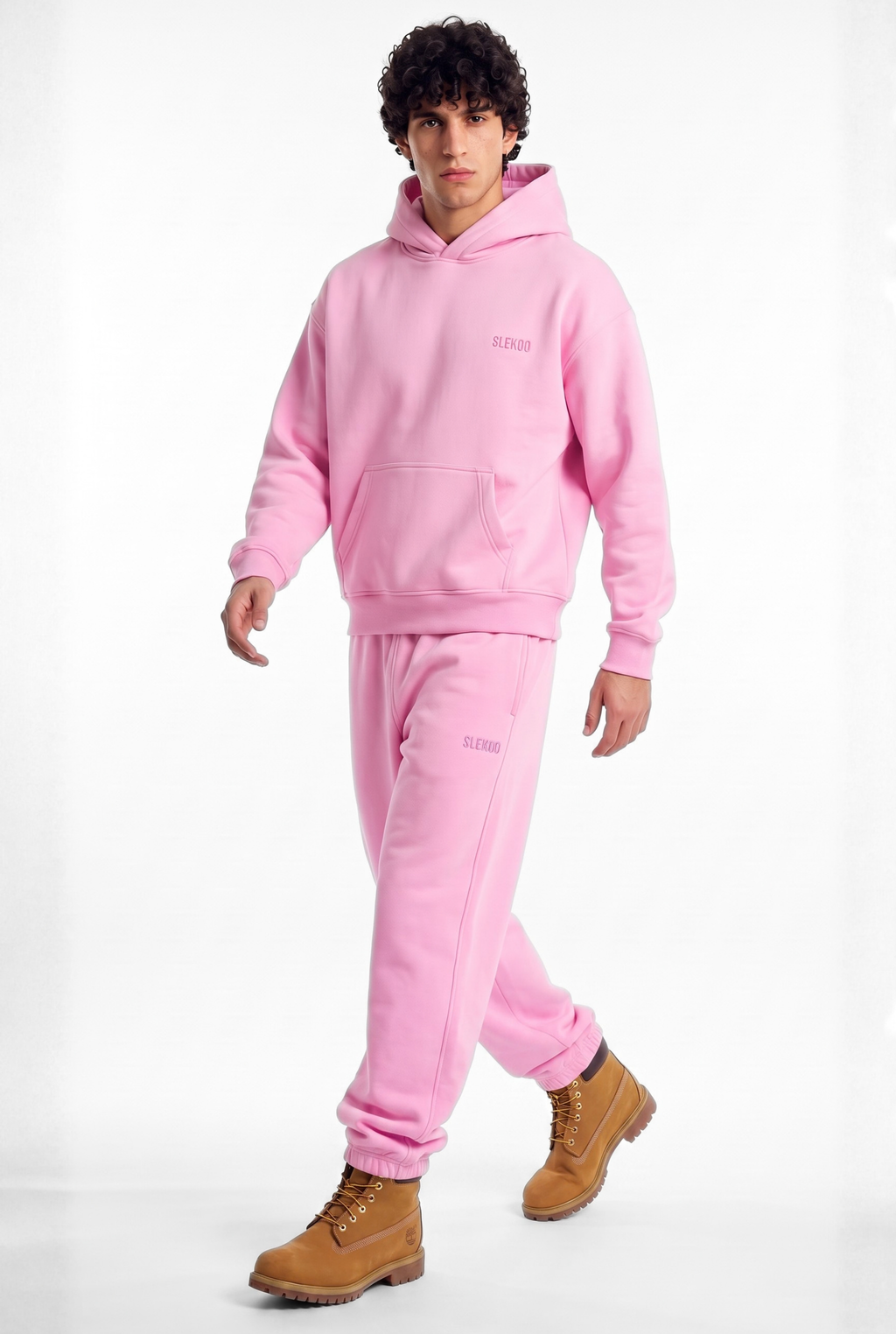 Basics Unisex Pink Tracksuit Oversize Hoodie & Closed Bottom Sweatpants