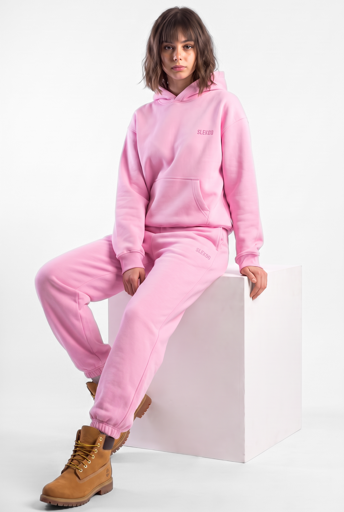 Basics Unisex Pink Tracksuit Oversize Hoodie & Closed Bottom Sweatpants