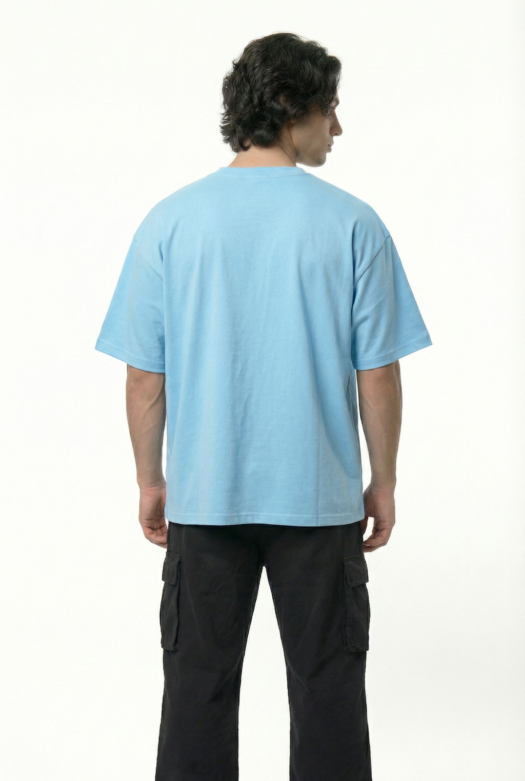 Basic Baby Blue Oversize T-Shirt & Baggy Cargo Pants Set