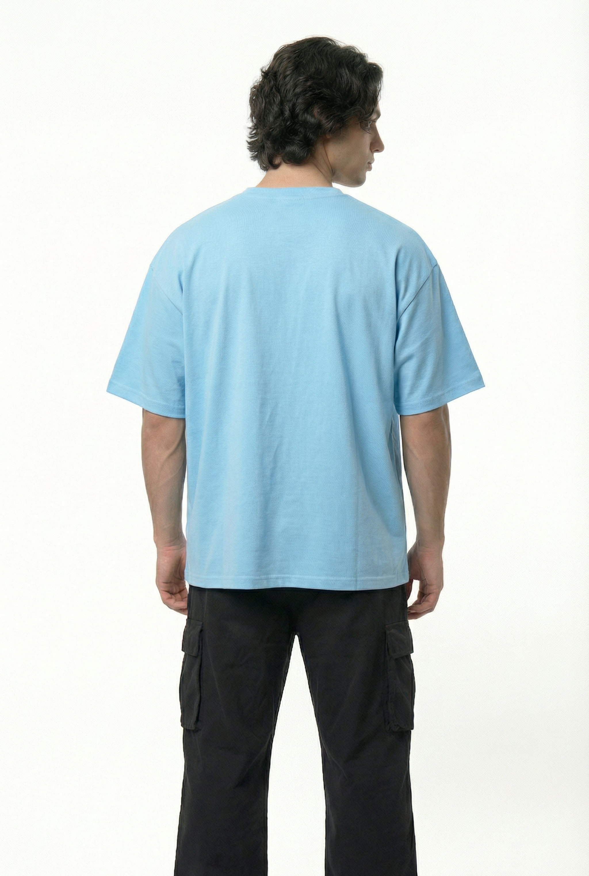 Basic Baby Blue Oversize T-Shirt & Baggy Cargo Pants Set