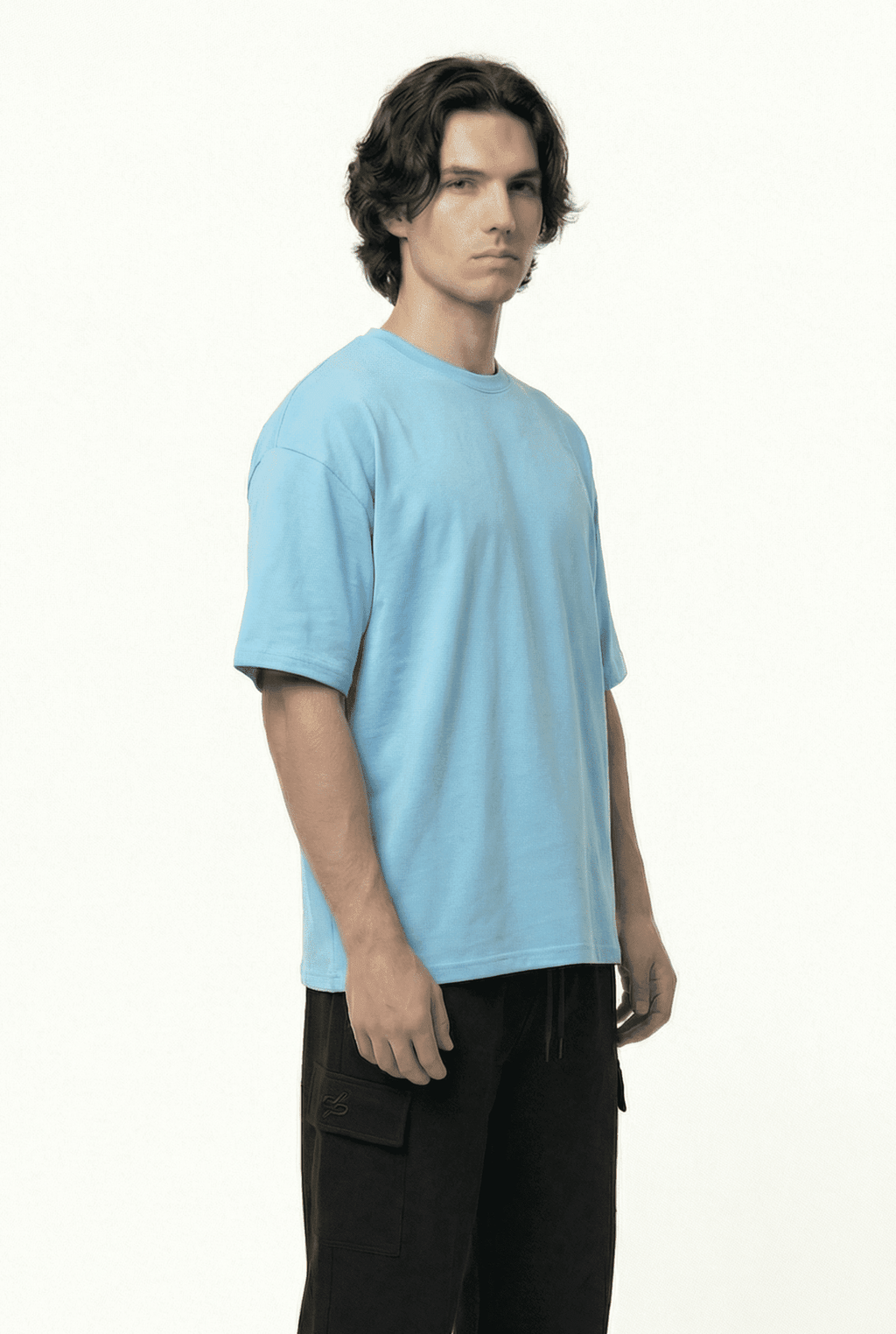 Basic Baby Blue Oversize T-Shirt & Baggy Cargo Pants Set