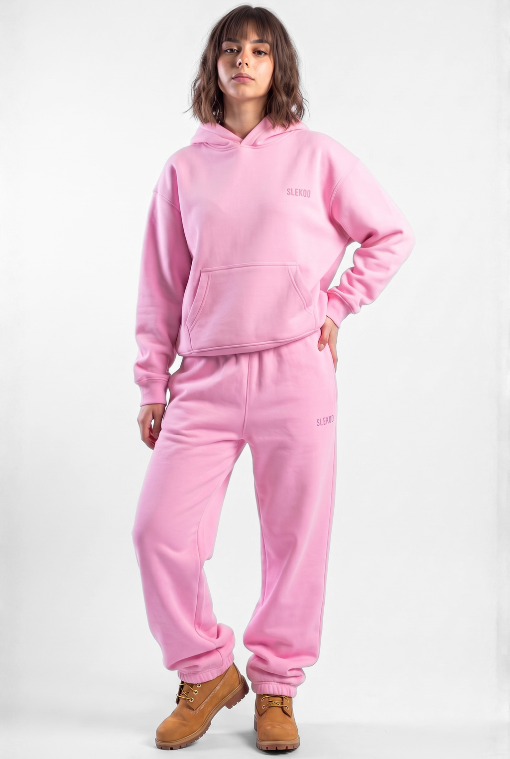 Basics Unisex Pink Tracksuit Oversize Hoodie & Closed Bottom Sweatpants