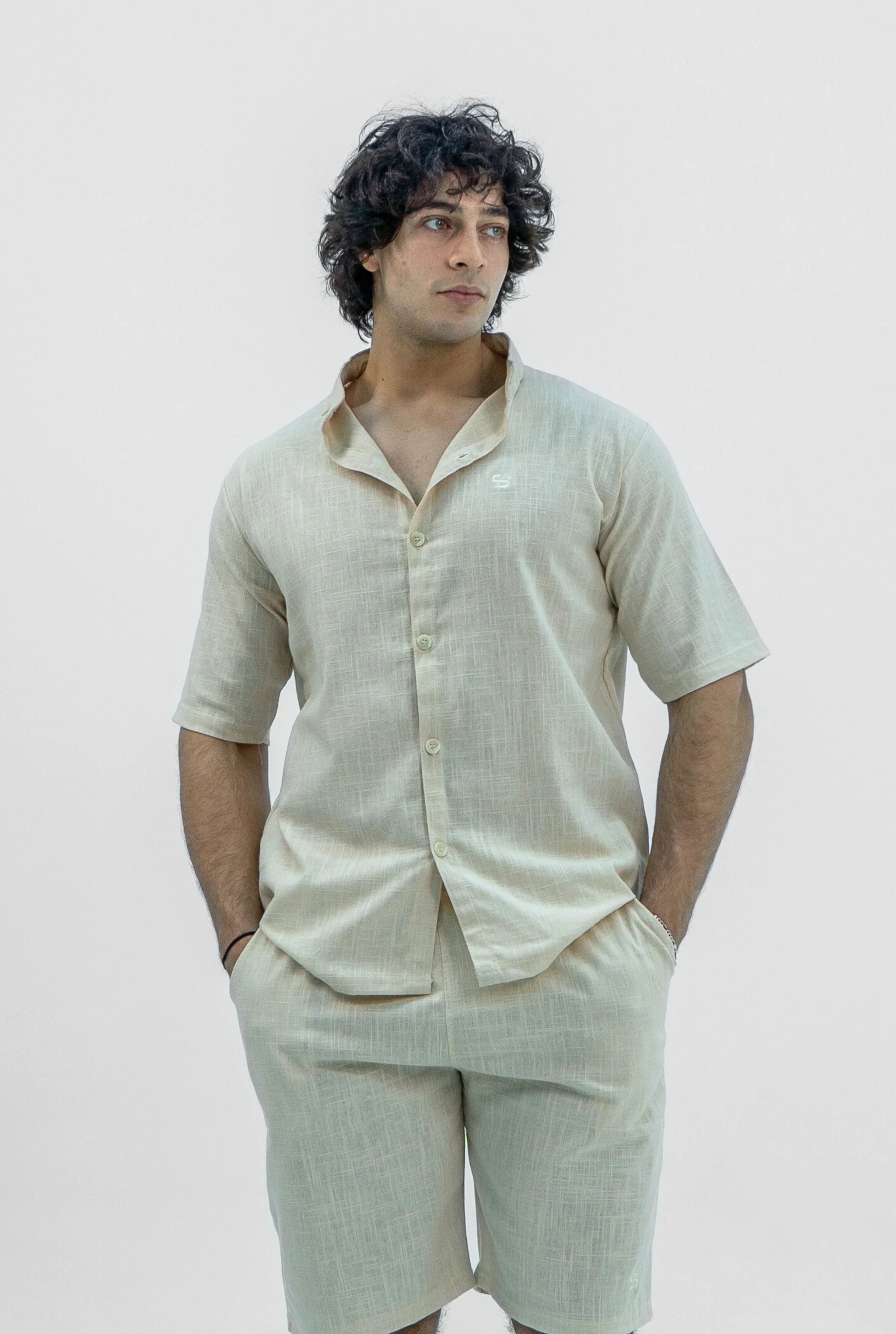 Men S25 Linen Shirt & Shorts Set