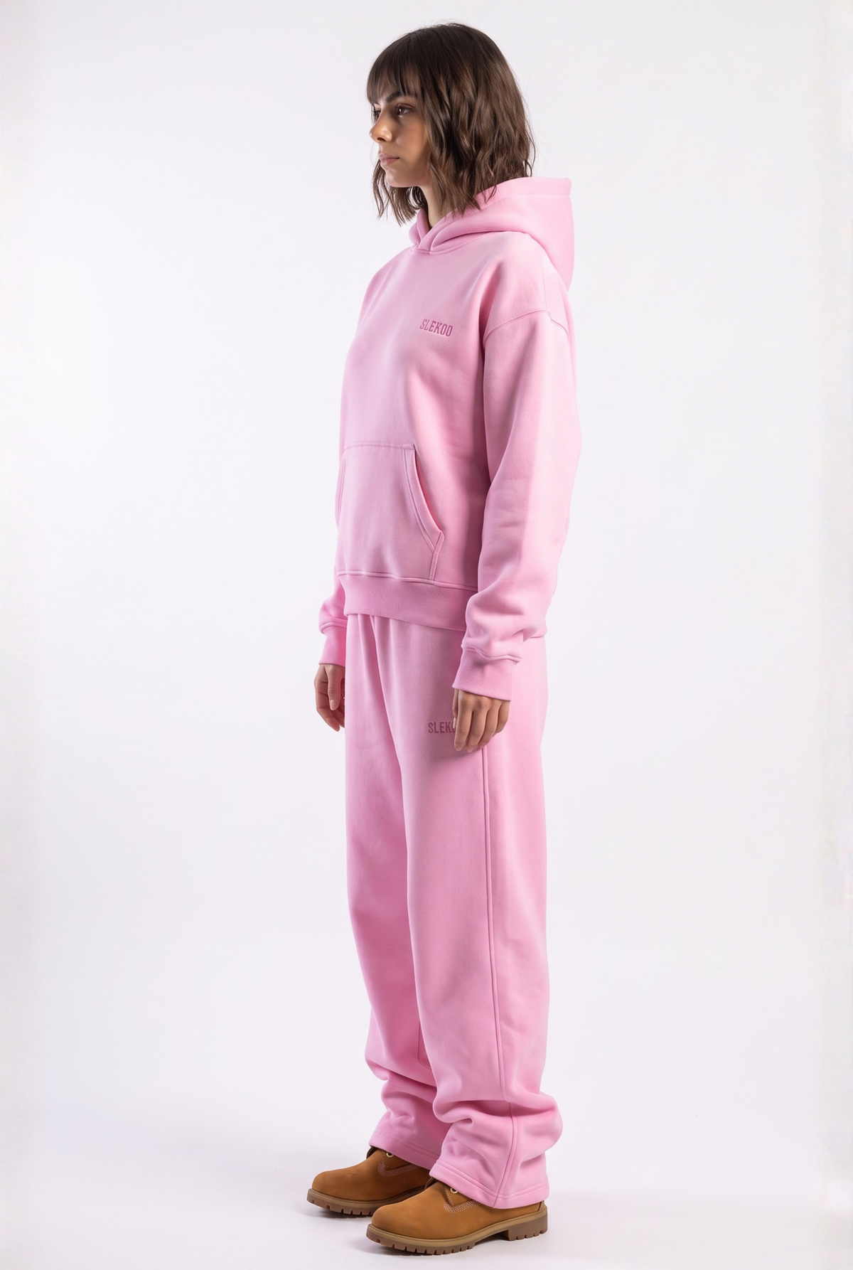 Basics Unisex Pink Tracksuit Oversize Hoodie & Baggy Sweatpants