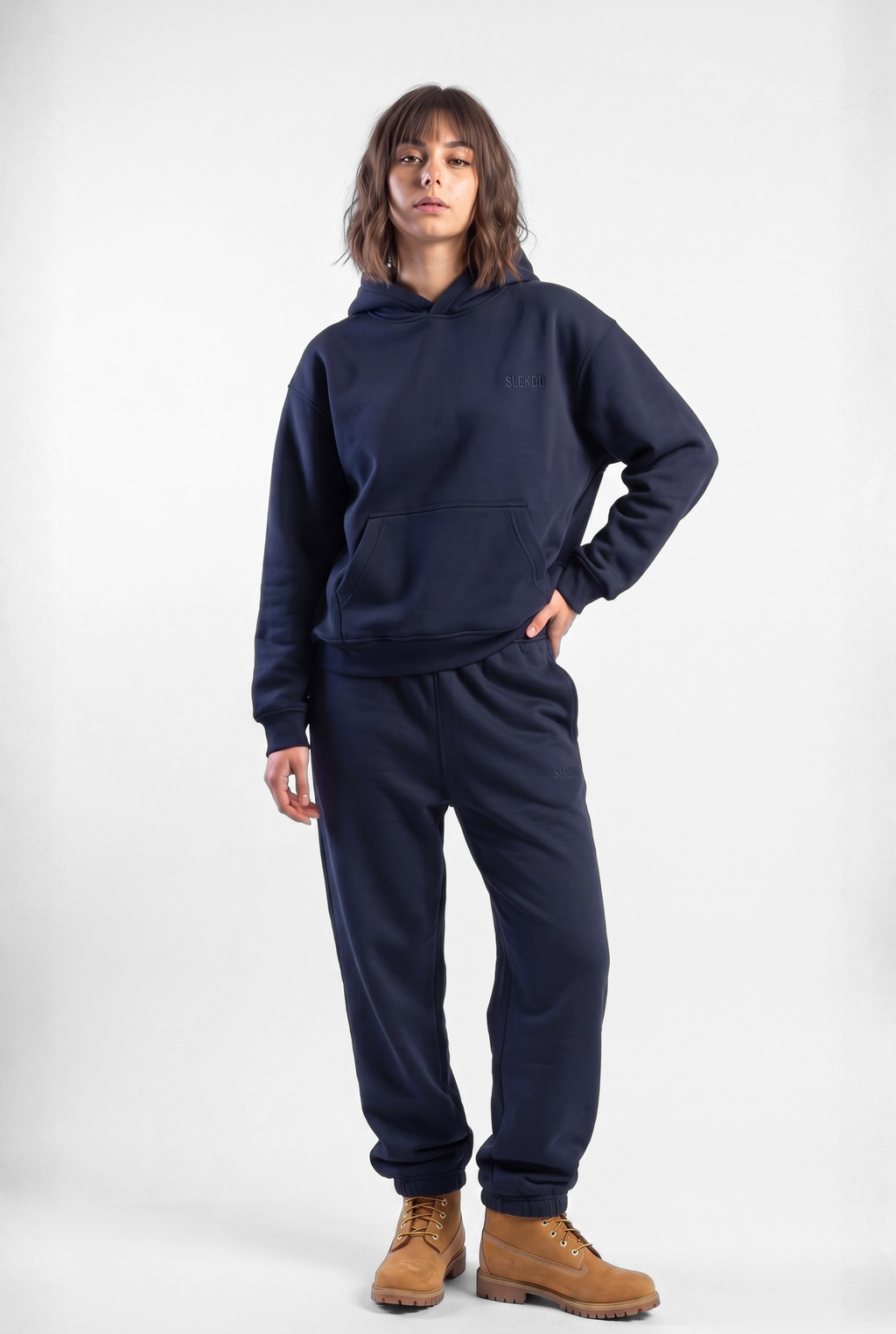 Basics Unisex Dark Navy Tracksuit Oversize Hoodie & Closed Bottom Sweatpants